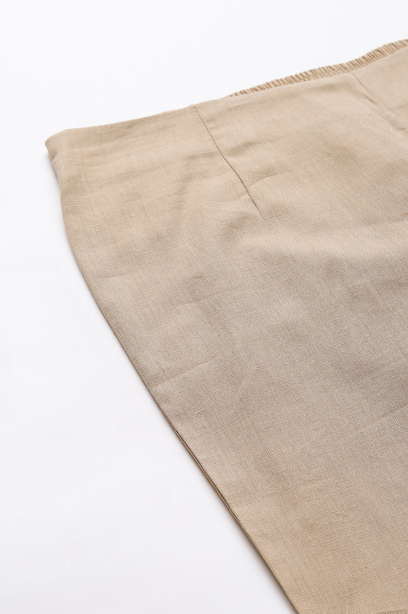 Beige Solid Slim Straight Leg Cotton Trouser - Image 6