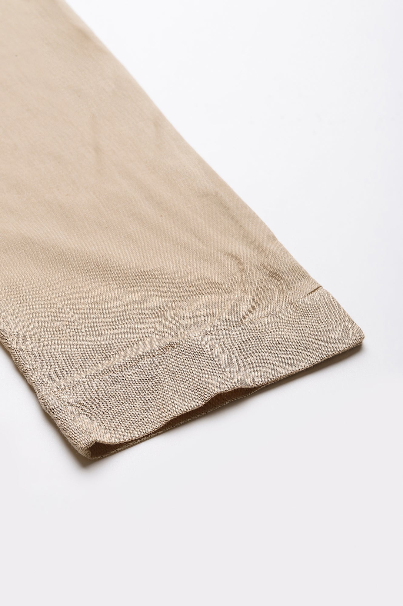 Beige Solid Slim Straight Leg Cotton Trouser - Image 7