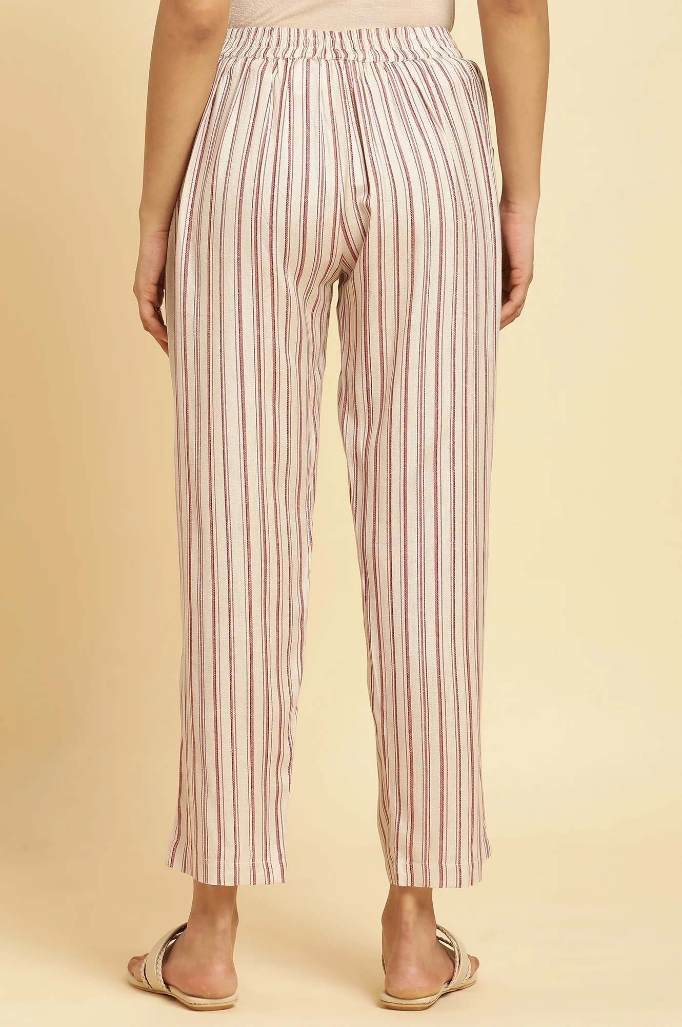 Beige Straight Pants With Red Stripes - Image 3