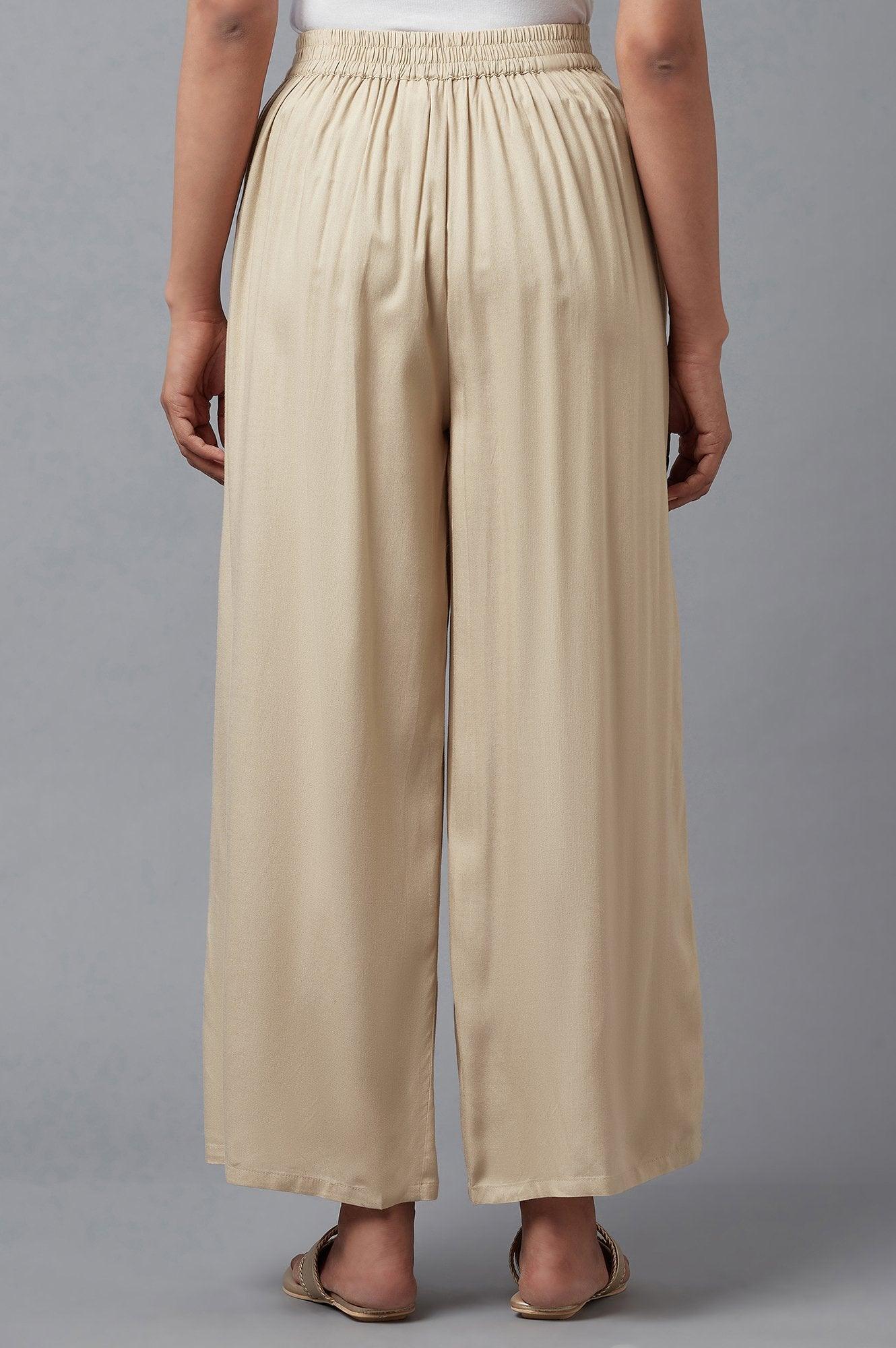 Beige Straight Silhouette Flared Pants - Image 2