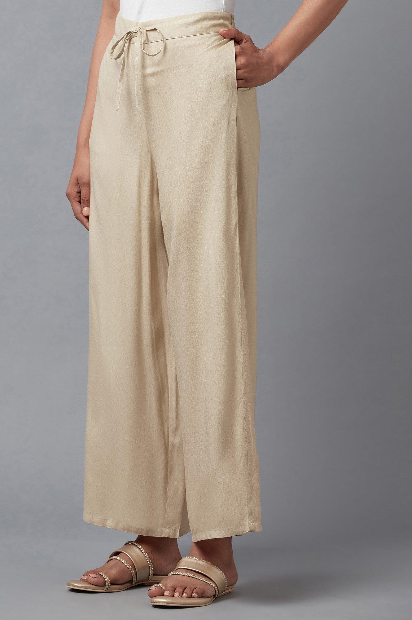Beige Straight Silhouette Flared Pants - Image 3