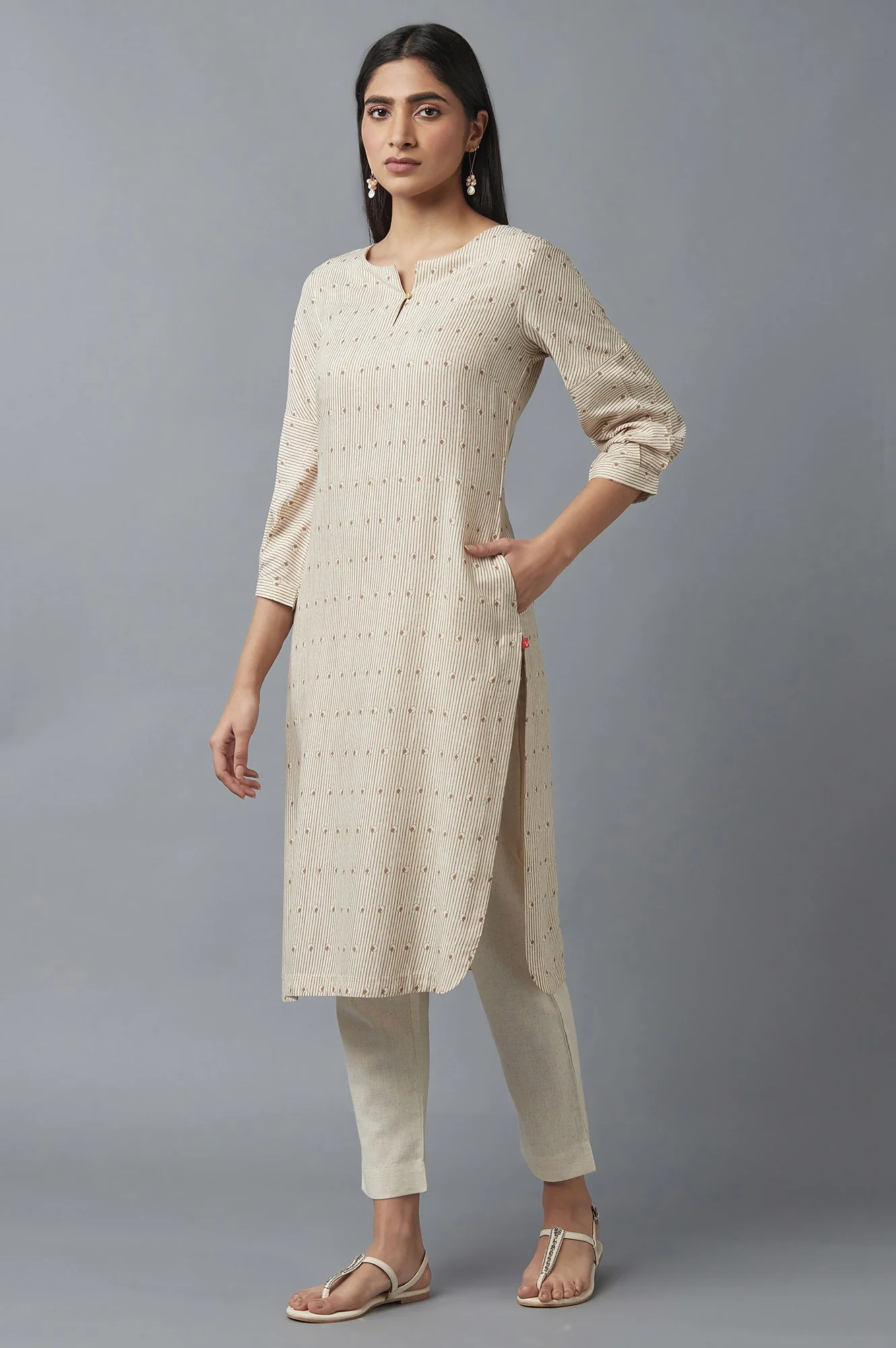 Beige Stripe Print kurta - Image 3