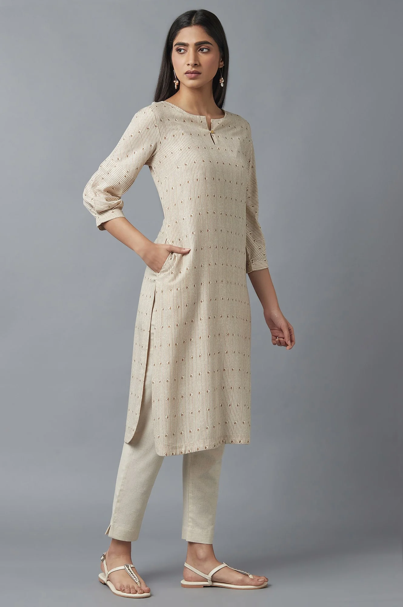 Beige Stripe Print kurta - Image 4