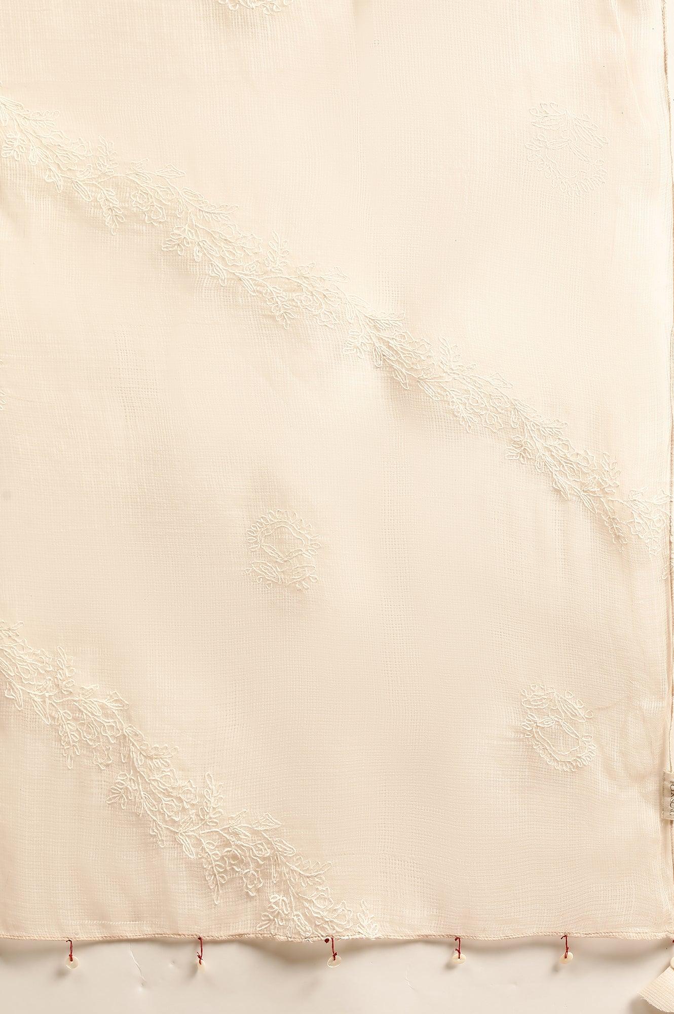 Beige Tepchi Embroidered Kota Drape - Image 3