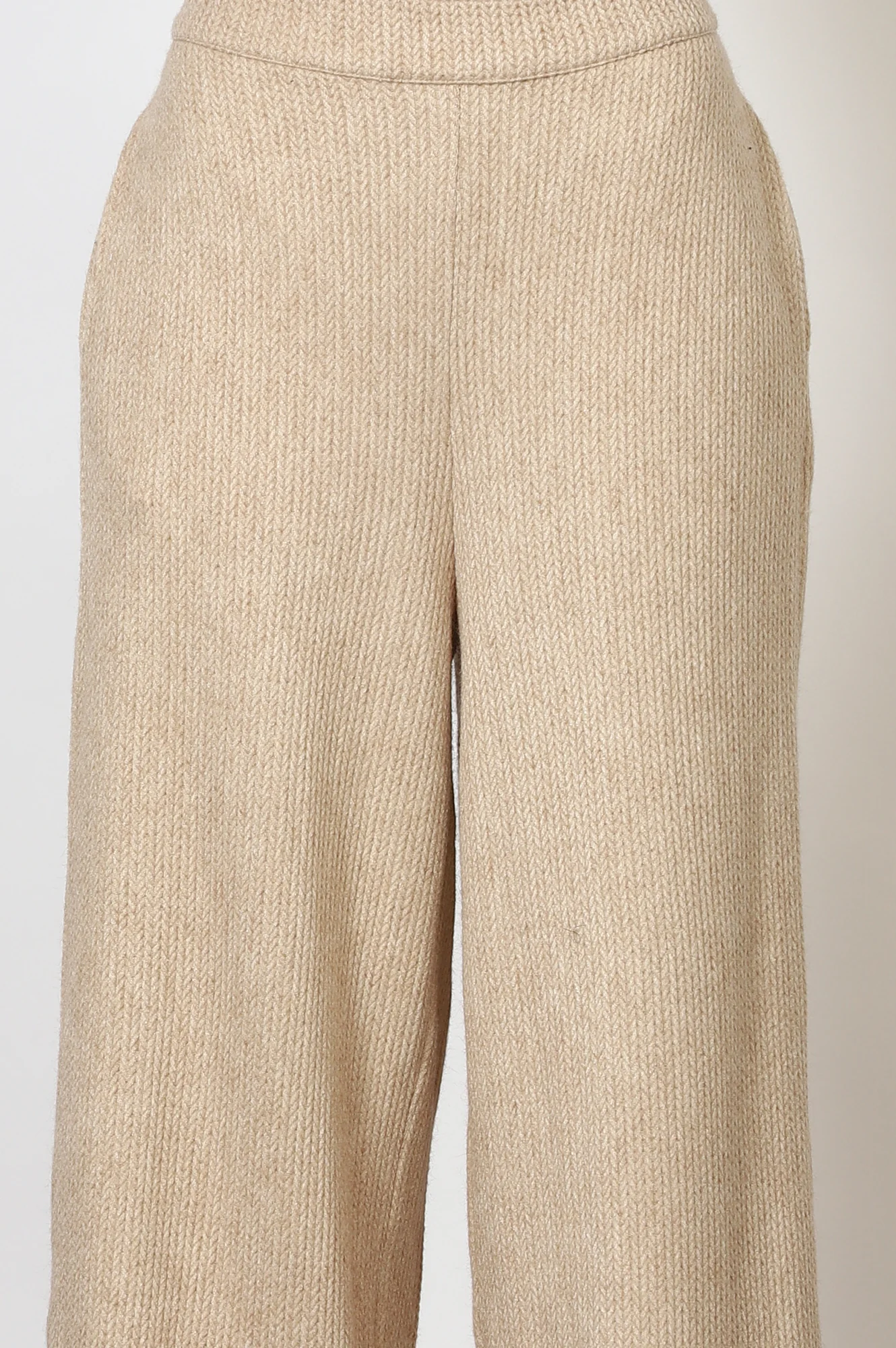 Beige Textured Ankle Length Wide Leg Parallel Pants - Image 6