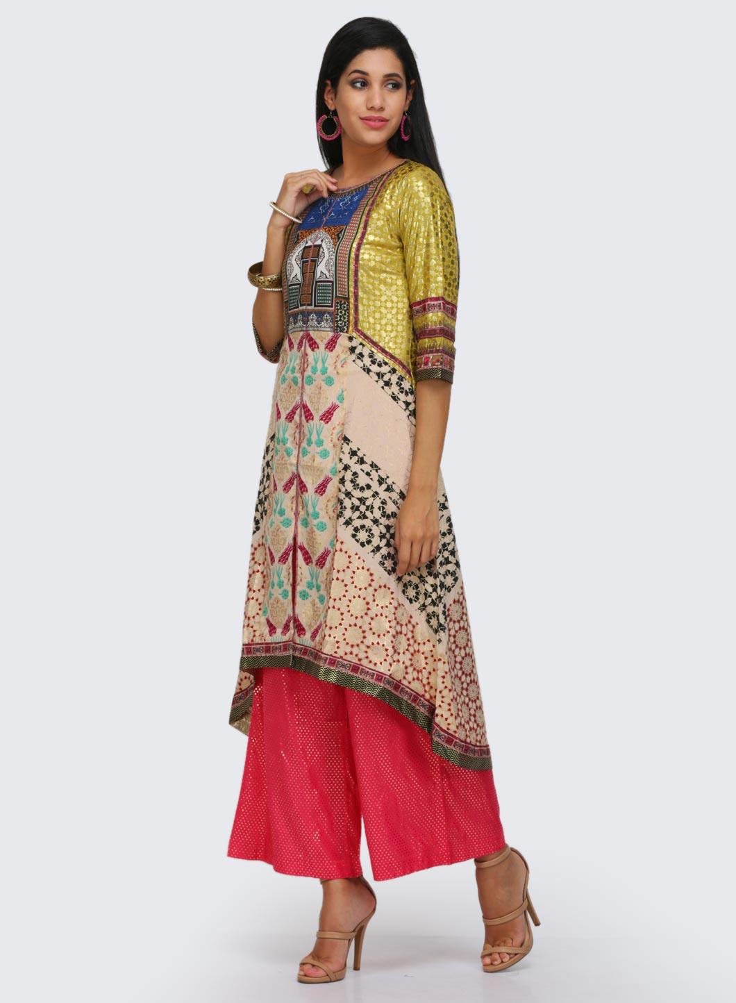 Beige & Yellow Printed kurta - Image 3
