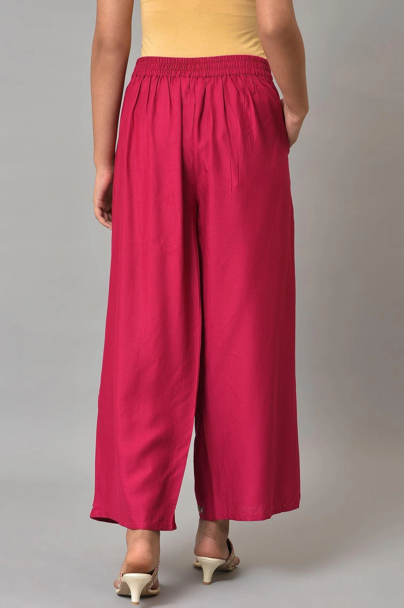 Berry Pink Embroidered Parallel Pants - Image 2