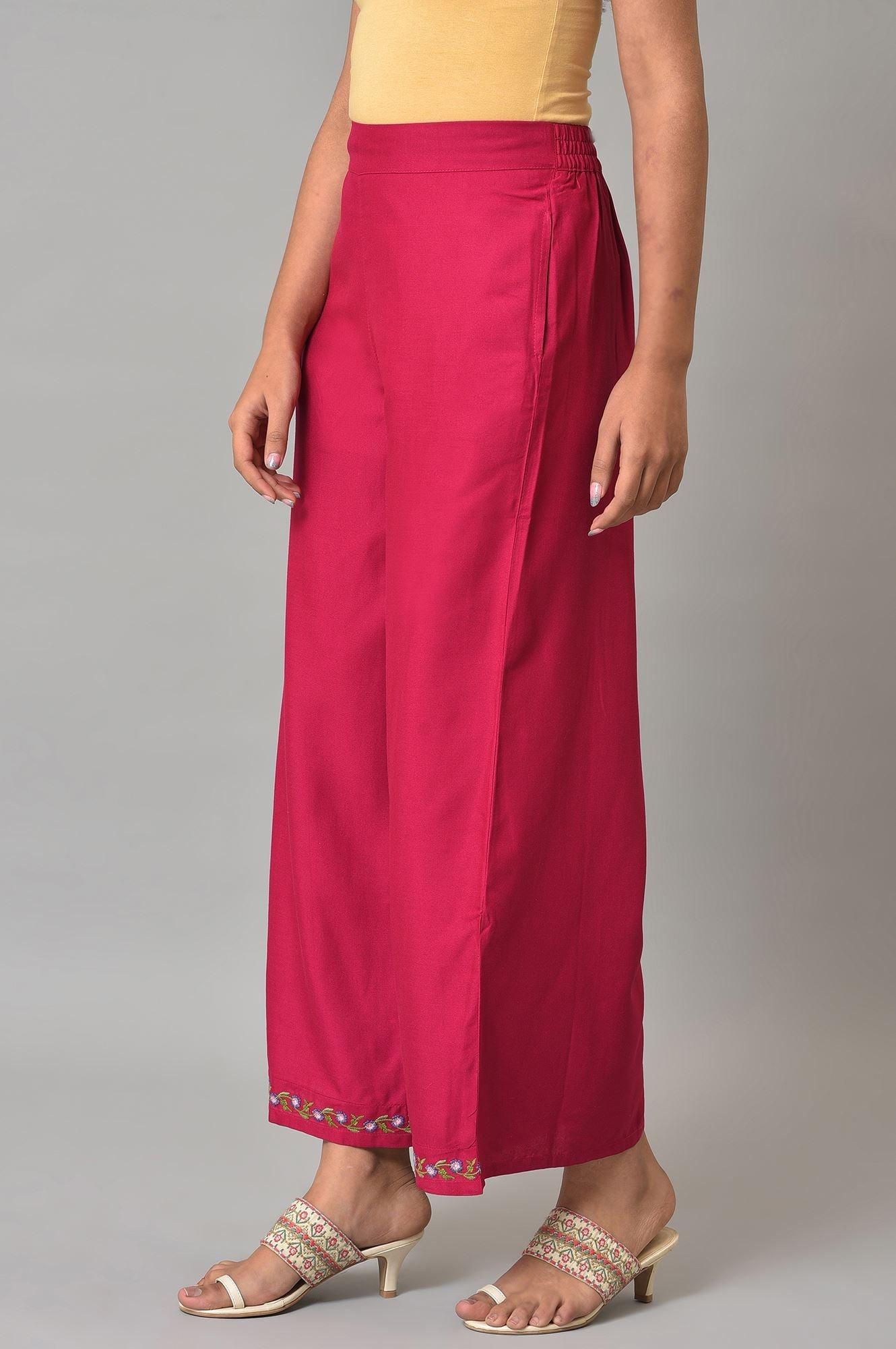Berry Pink Embroidered Parallel Pants - Image 3