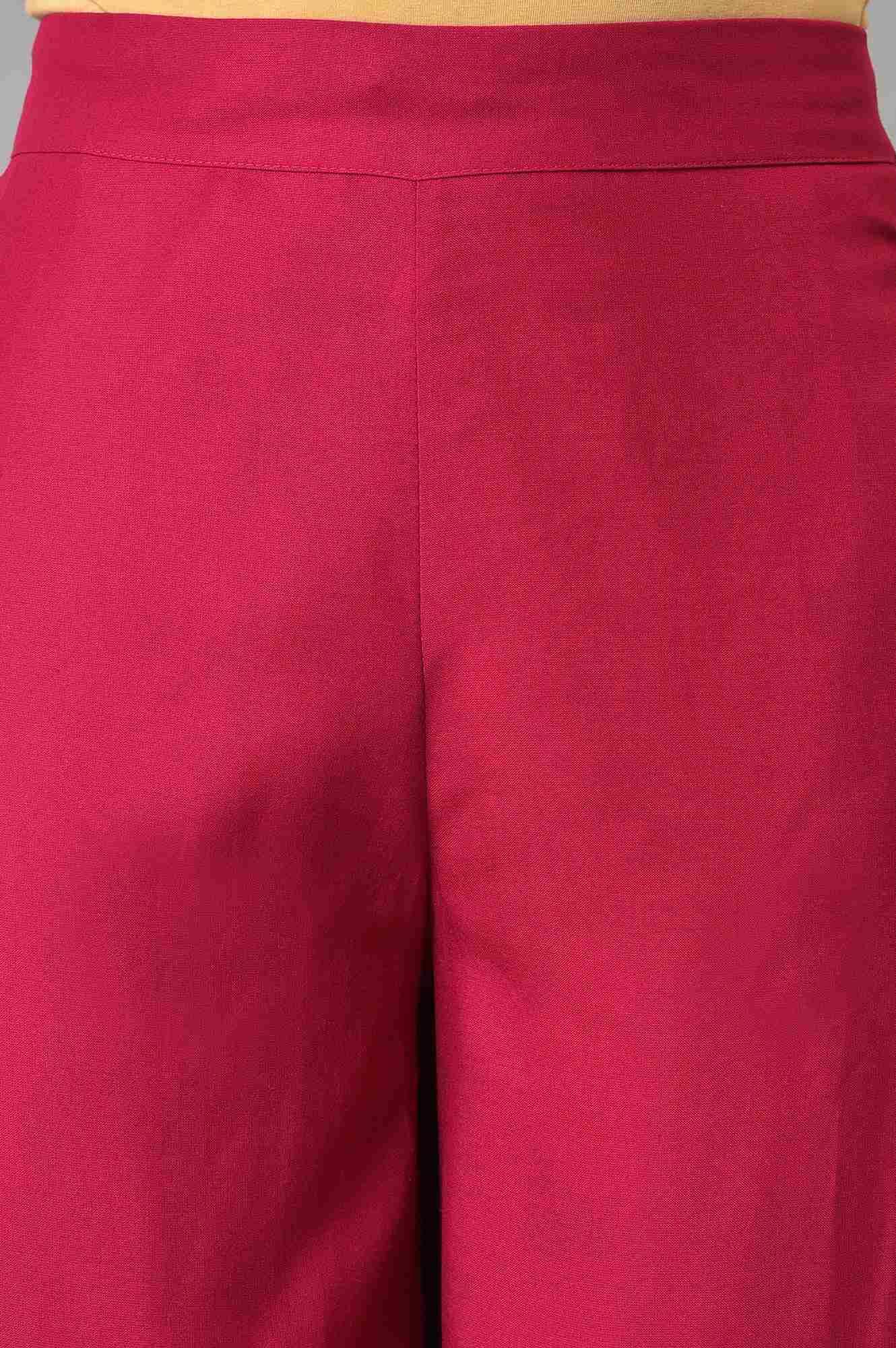 Berry Pink Embroidered Parallel Pants - Image 6