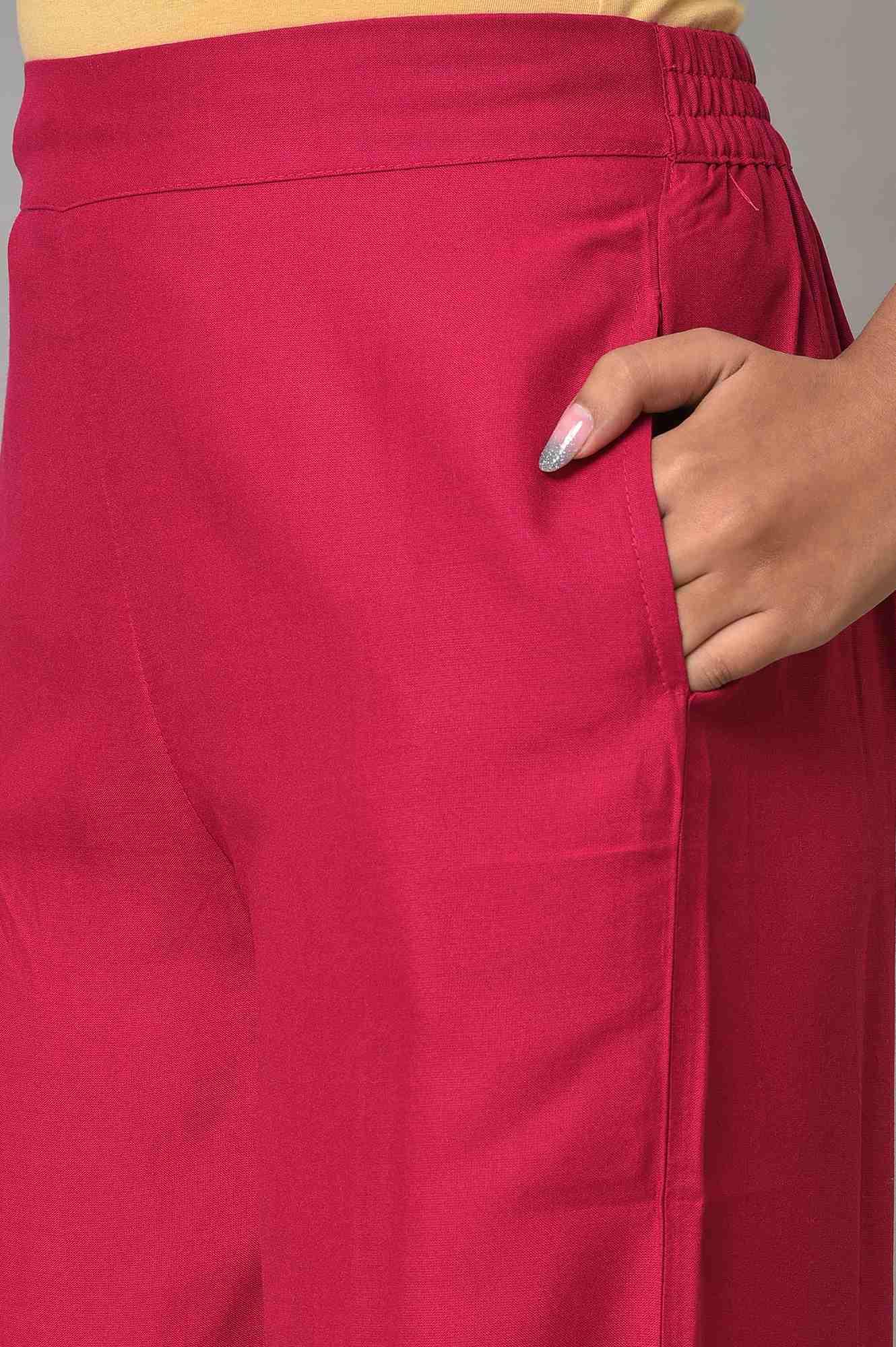 Berry Pink Embroidered Parallel Pants - Image 7