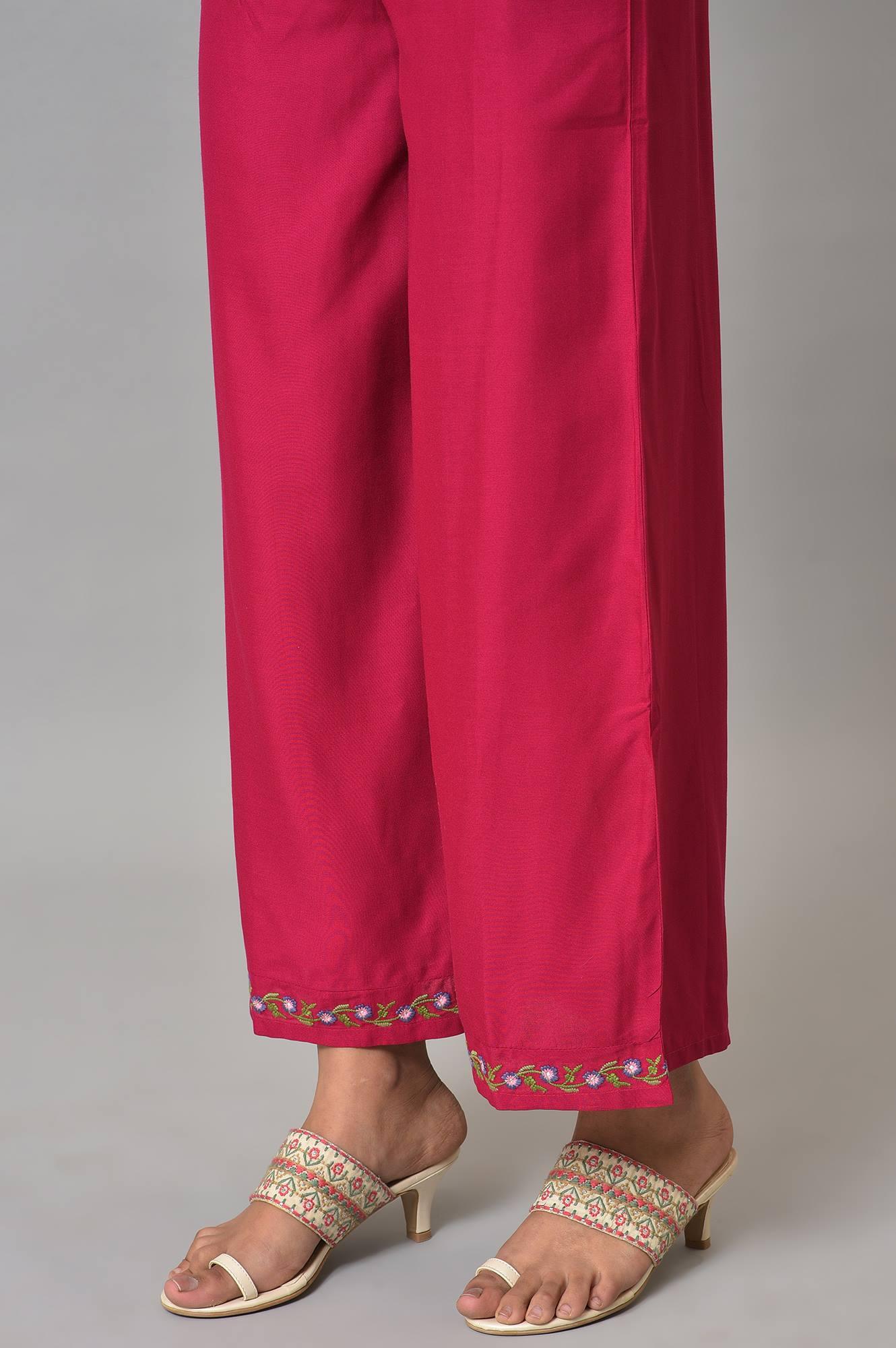 Berry Pink Embroidered Parallel Pants - Image 8