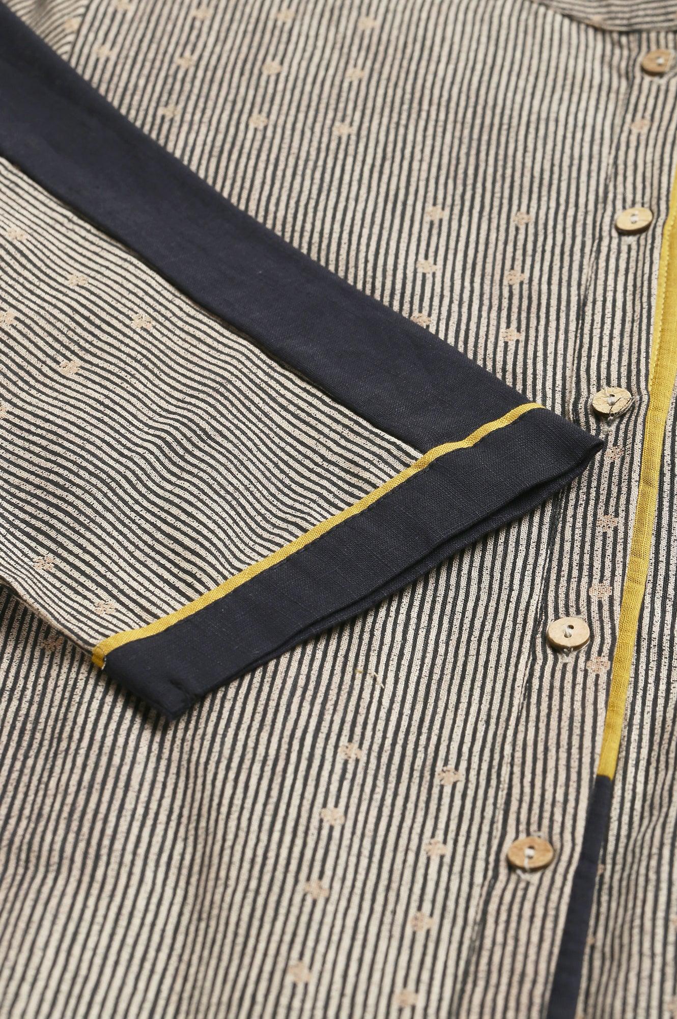 Biege And Black Panelled kurta With Mustard Stich Line - Image 7