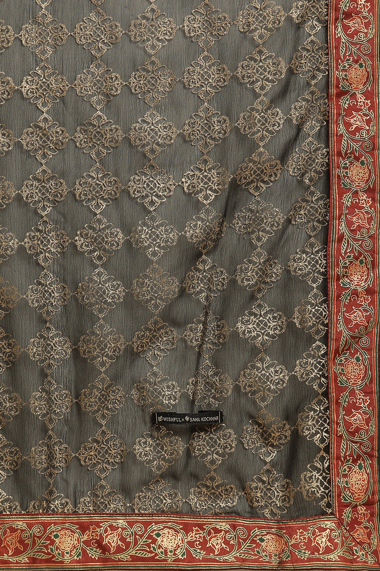 Black A-Line Chanderi Embroidered Kurta, Pants And Dupatta Set - Image 10