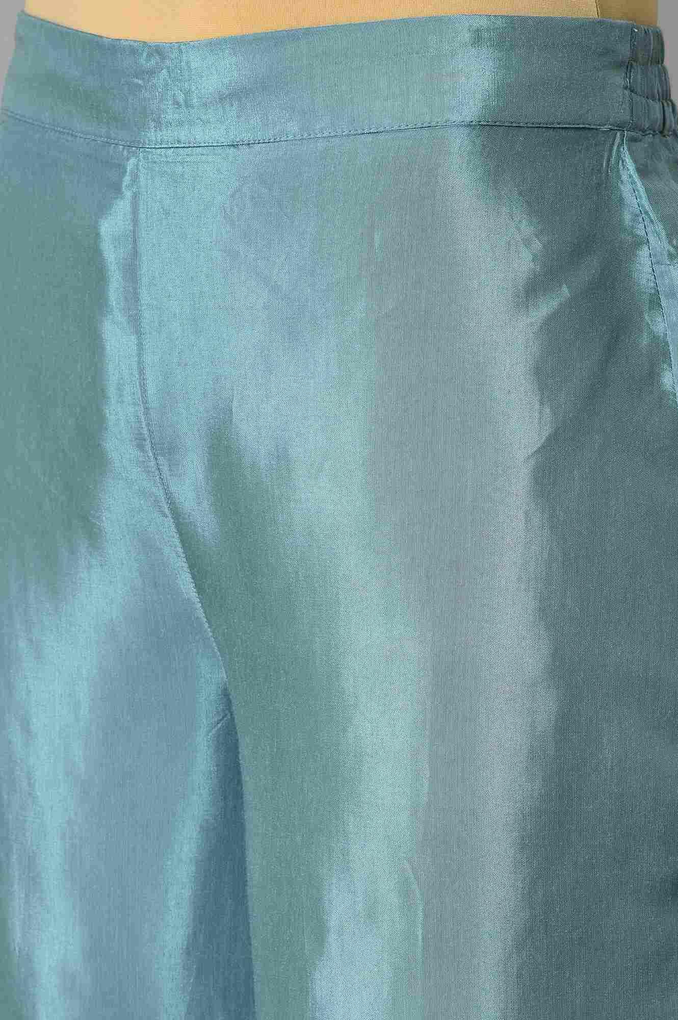 Black A-Line Panelled kurta With Blue Parallel Pants - Image 7