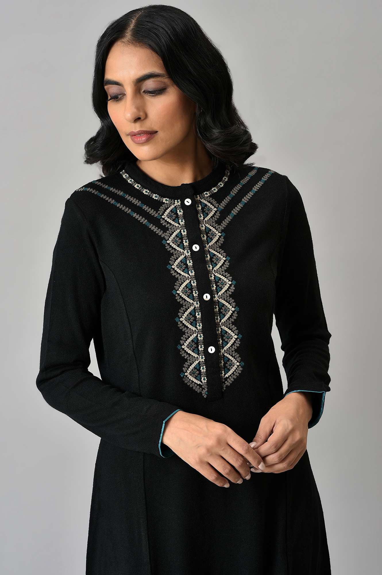 Black Acrylic Statement Winter kurta - Image 5