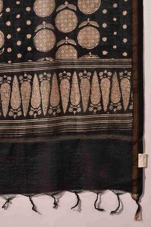 Black And Ecru Printed Cotton Silk Drape - Image 4