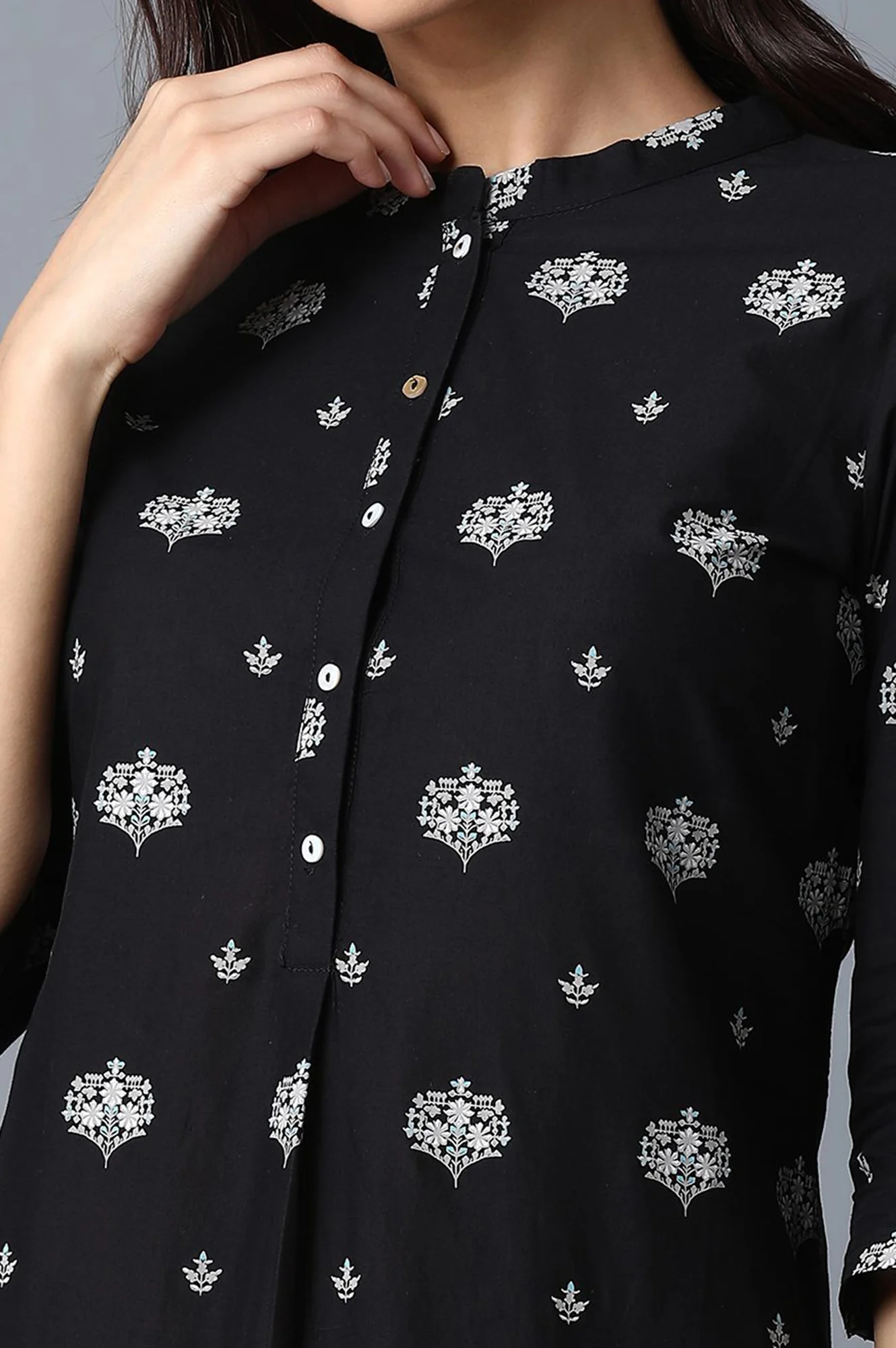 Black And Light Blue Printed Pure Cotton Straight Kurta Combo - Image 4