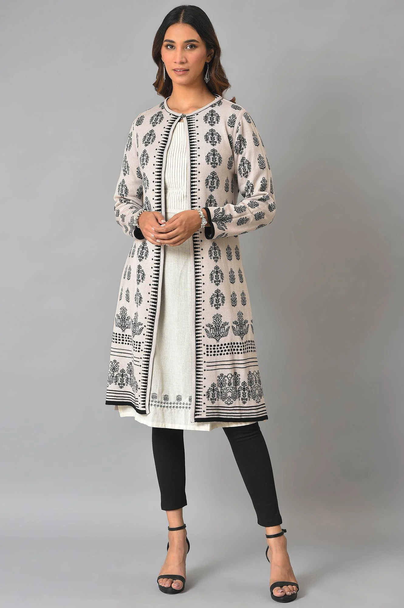 Black And Light Purple Floral Printed Reversible Cardigan - Image 6