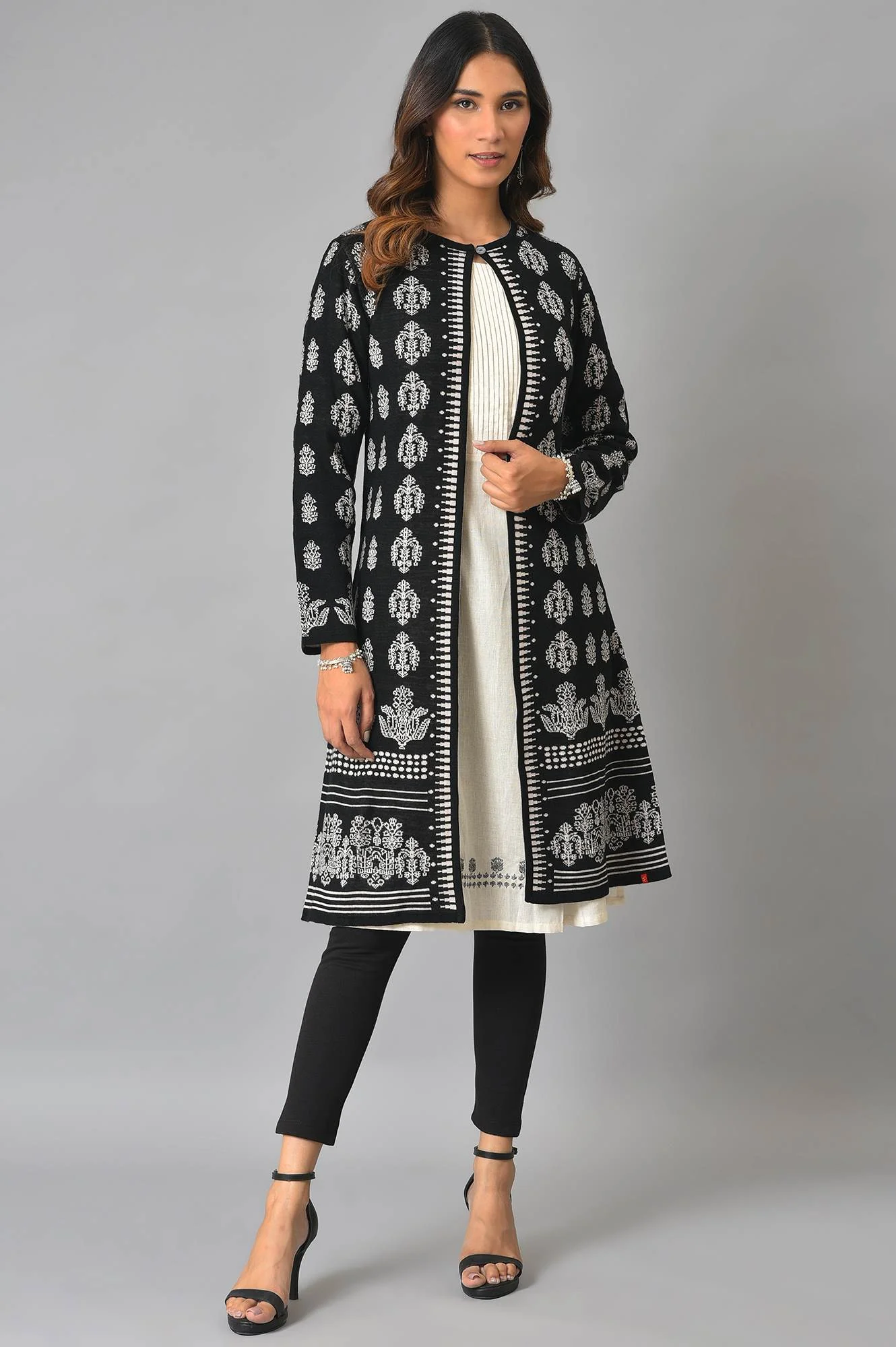 Black And Light Purple Floral Printed Reversible Cardigan - Image 8