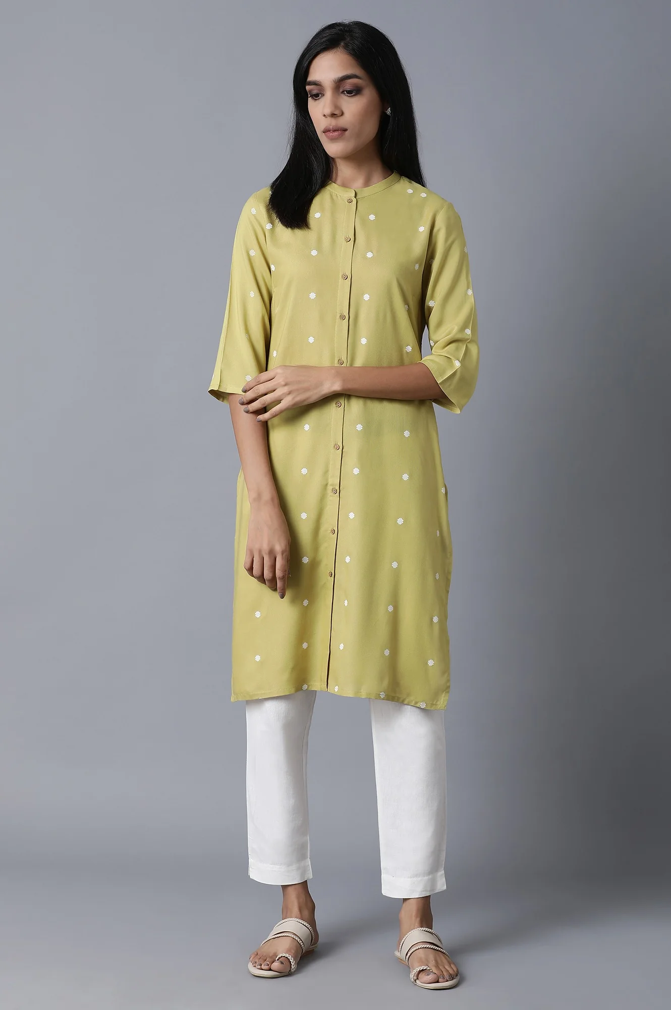 Black And Lime Green Printed Mandarin Collar Straight Kurta Combo - Image 2