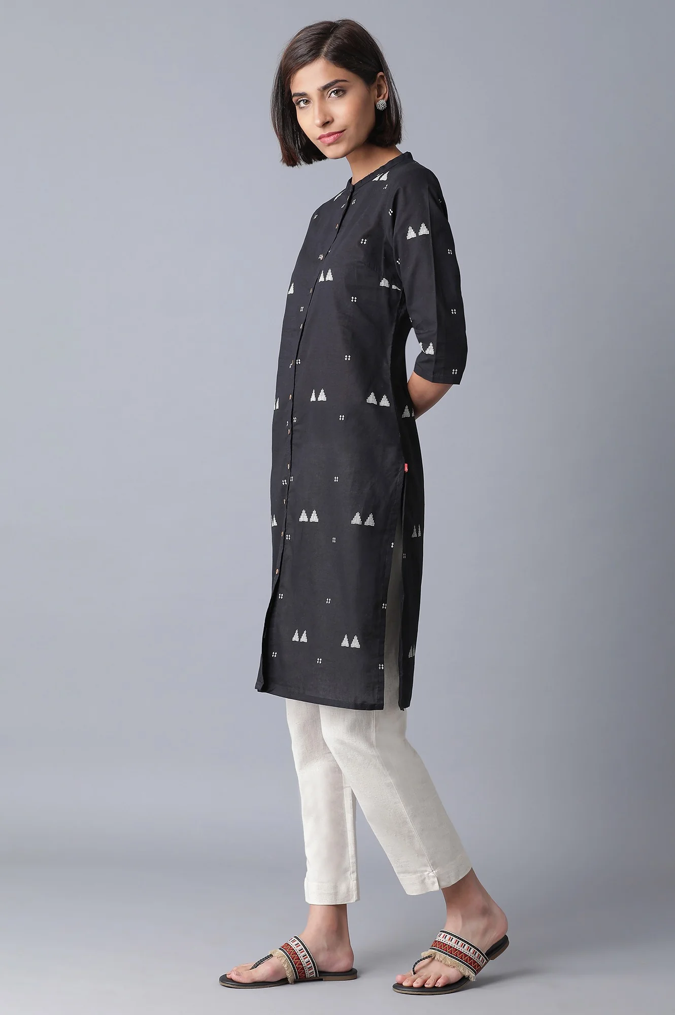 Black And Lime Green Printed Mandarin Collar Straight Kurta Combo - Image 5