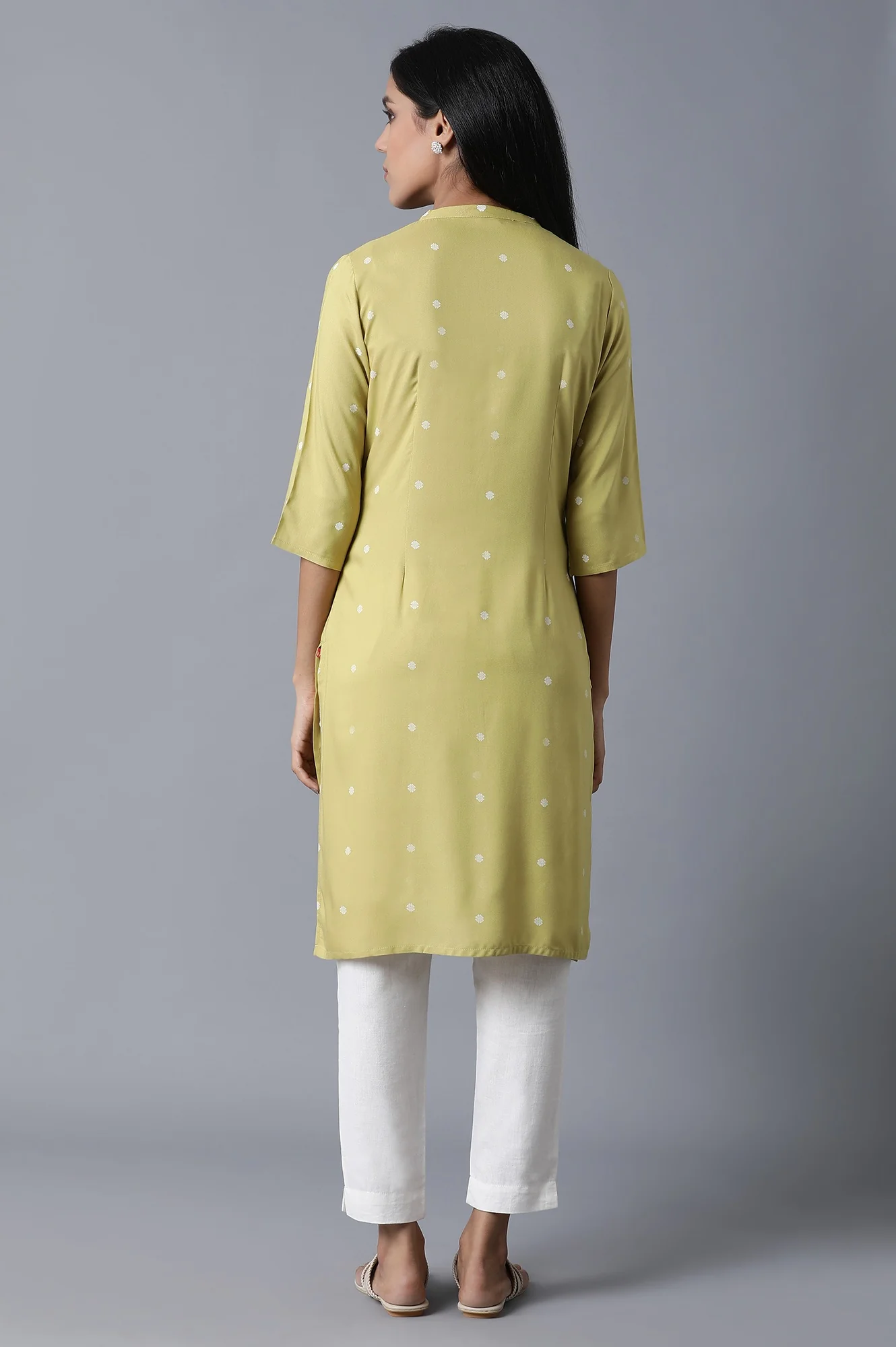 Black And Lime Green Printed Mandarin Collar Straight Kurta Combo - Image 6