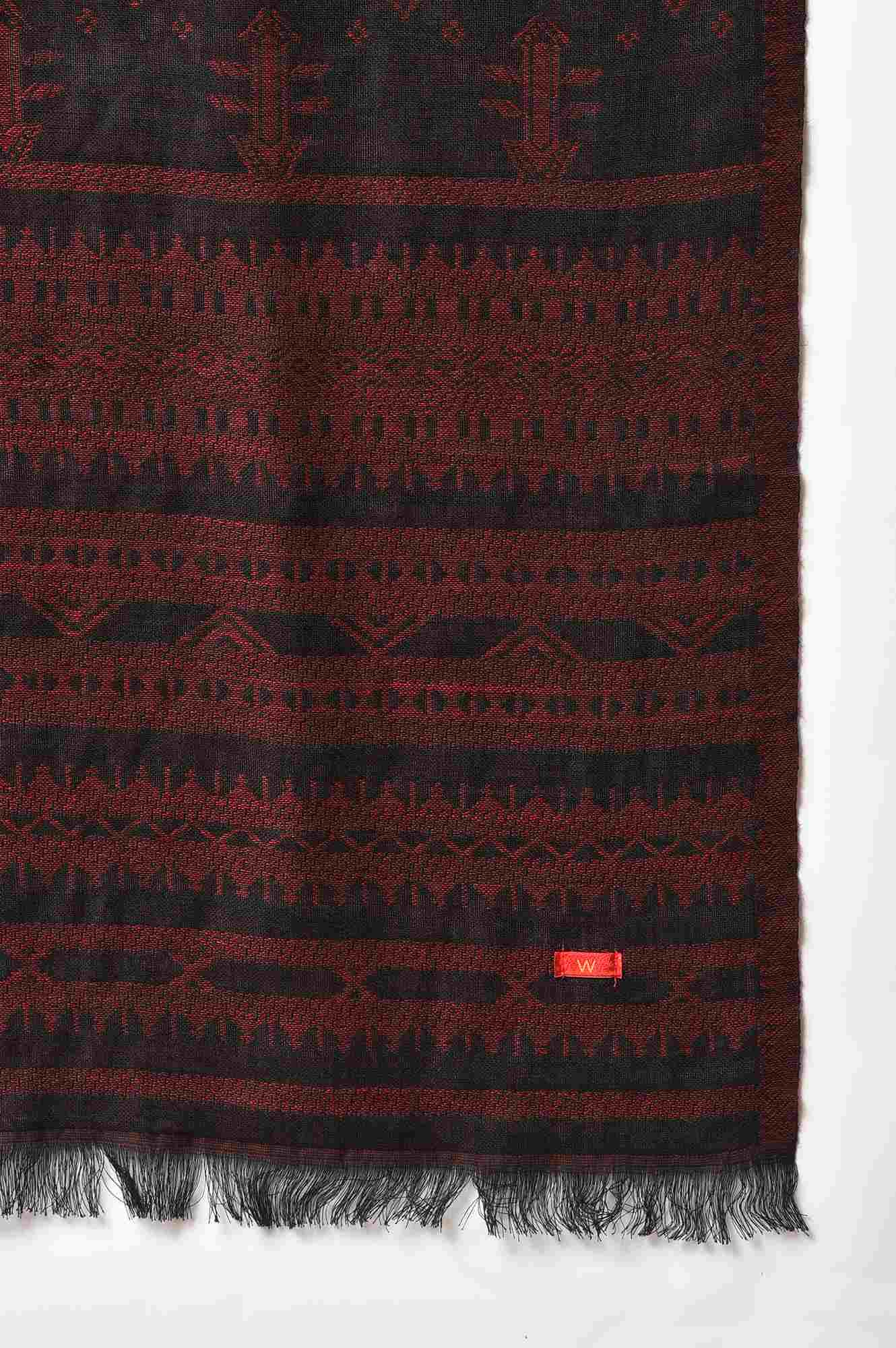 Black And Red Reversible Jacquard Shawl - Image 4