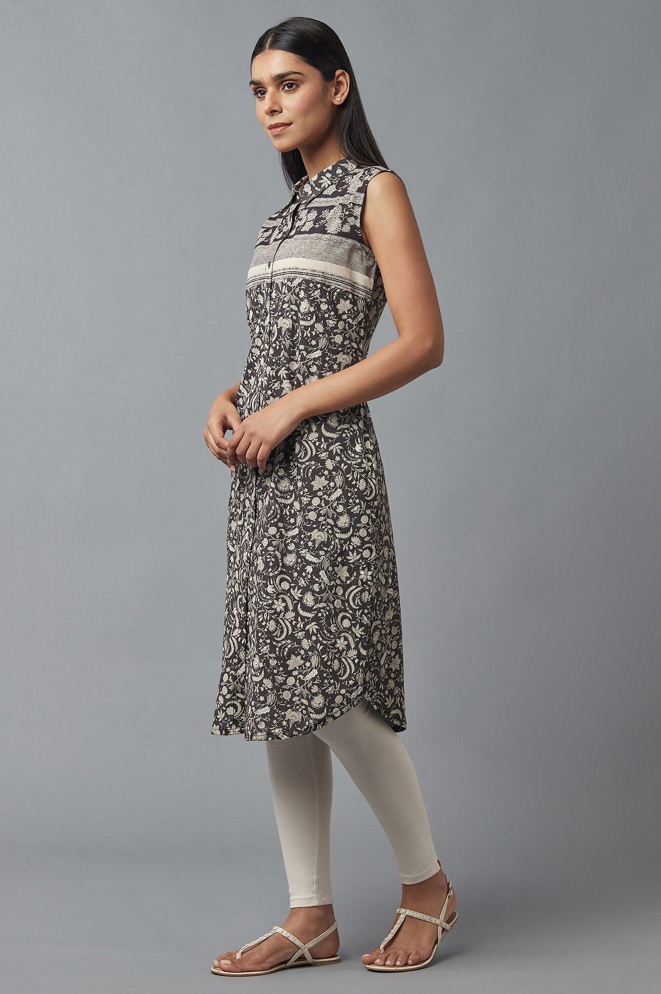 Black and White Shirt Collar kurta - Image 3
