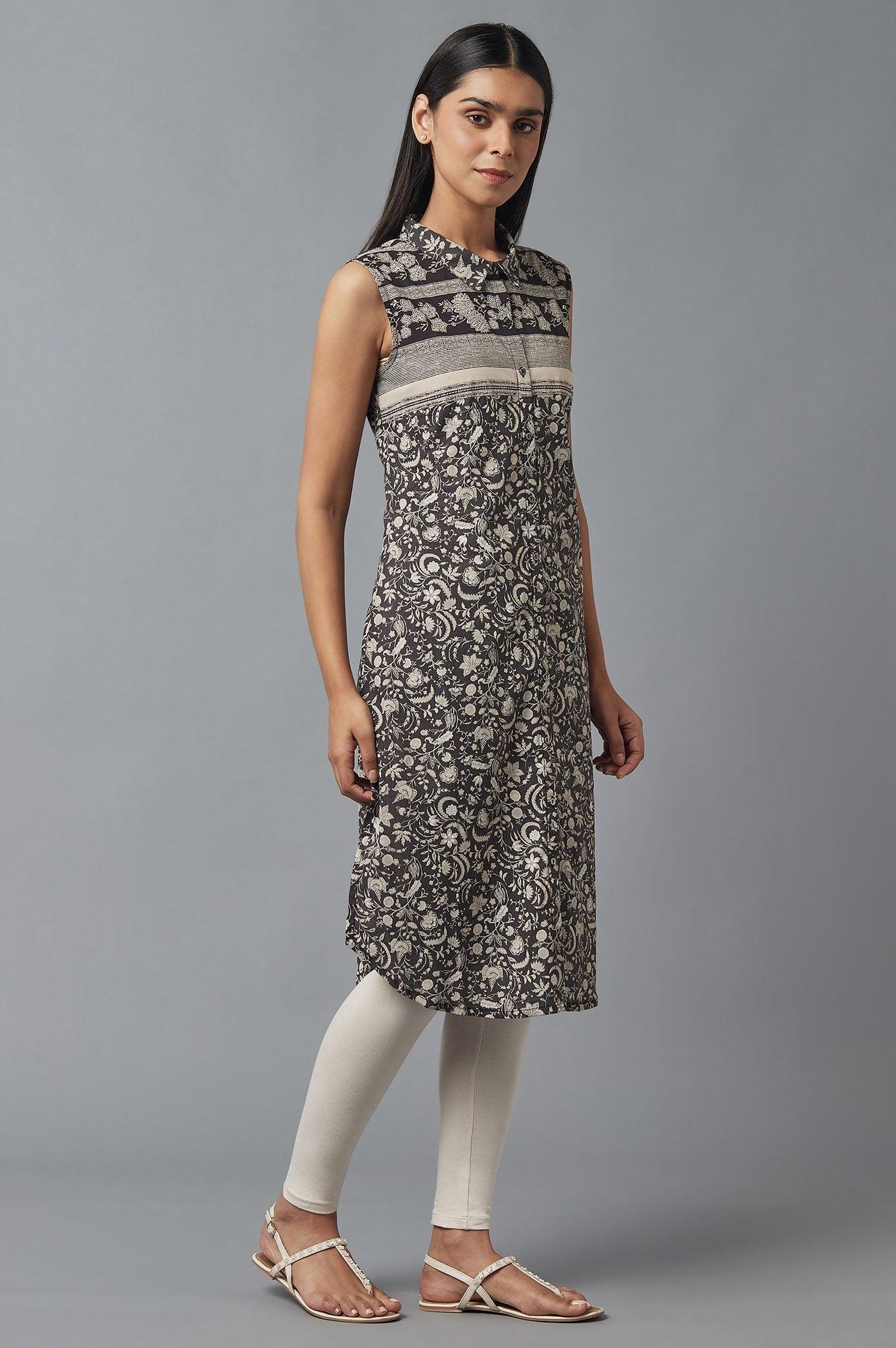 Black and White Shirt Collar kurta - Image 4