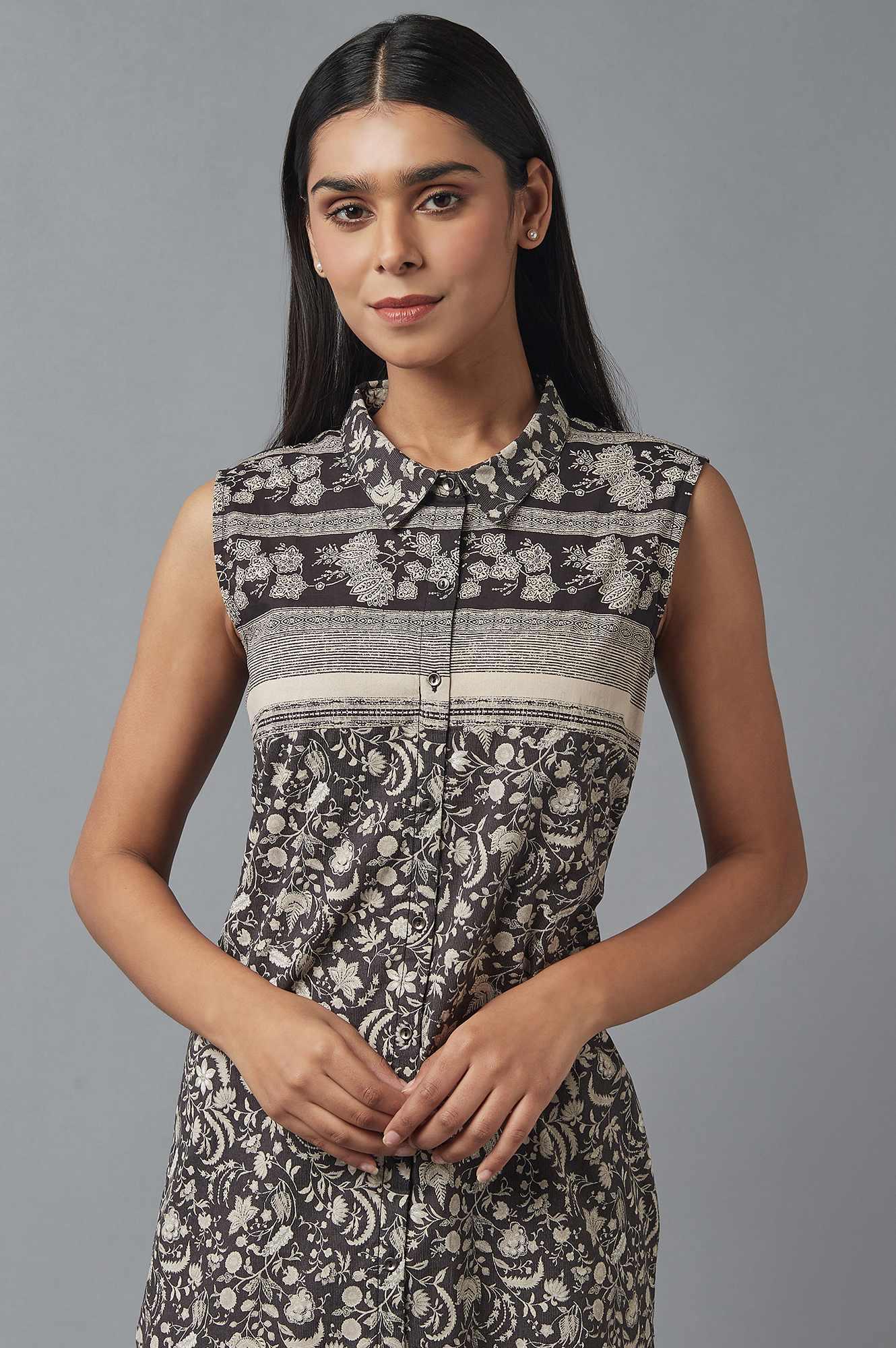 Black and White Shirt Collar kurta - Image 5