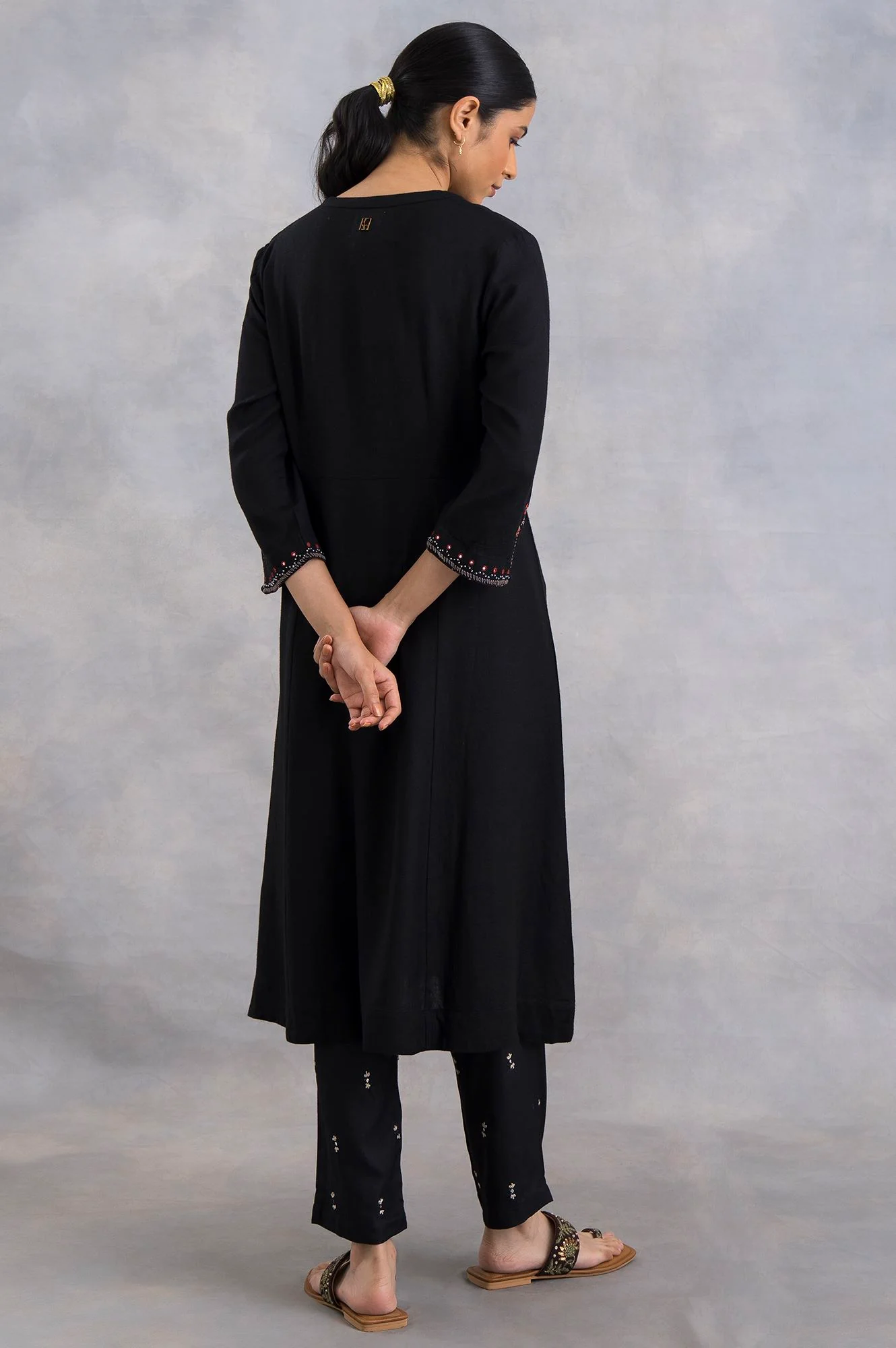 Black Angrakha Embroidered kurta - Image 2