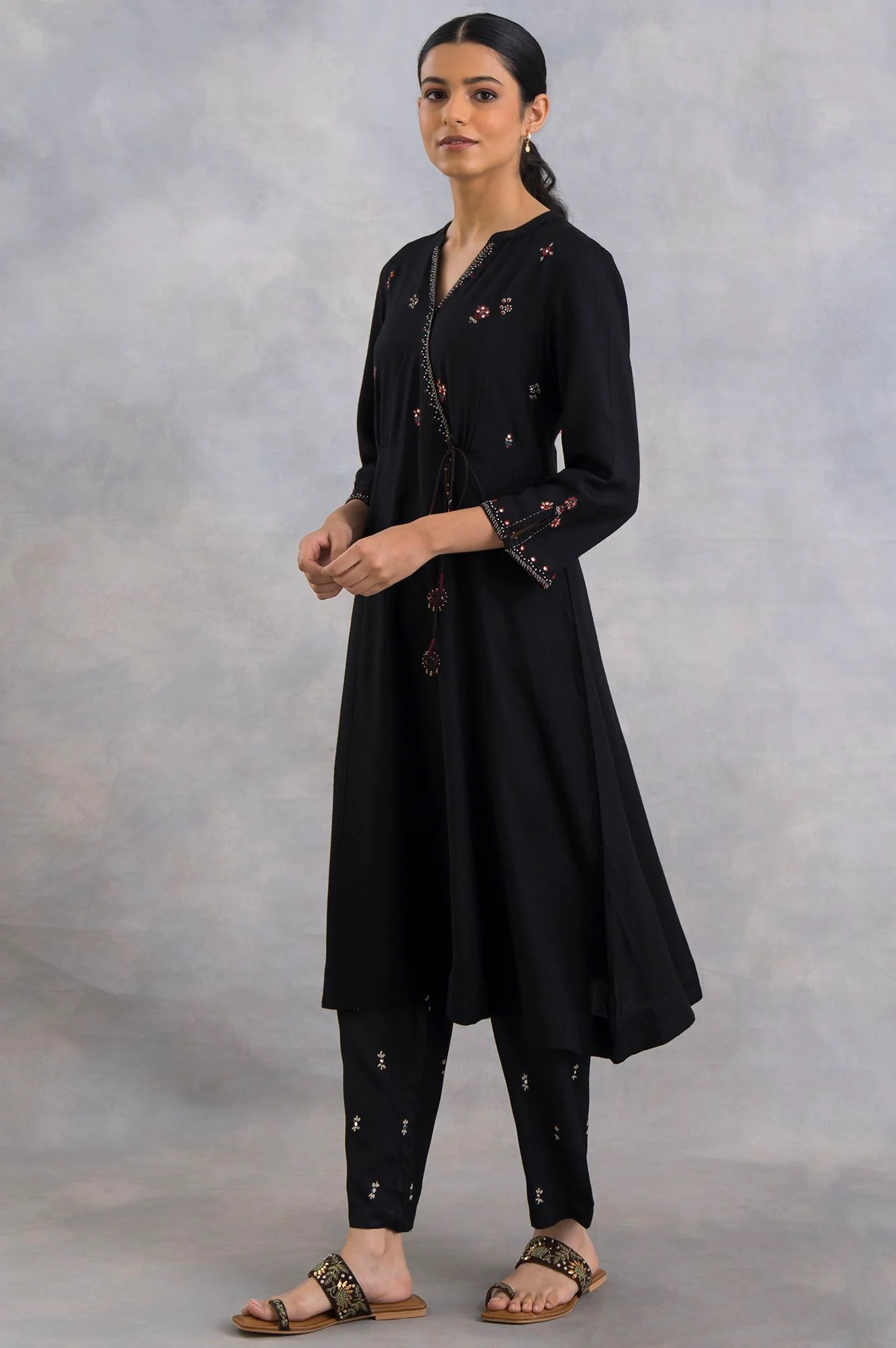Black Angrakha Embroidered kurta - Image 3
