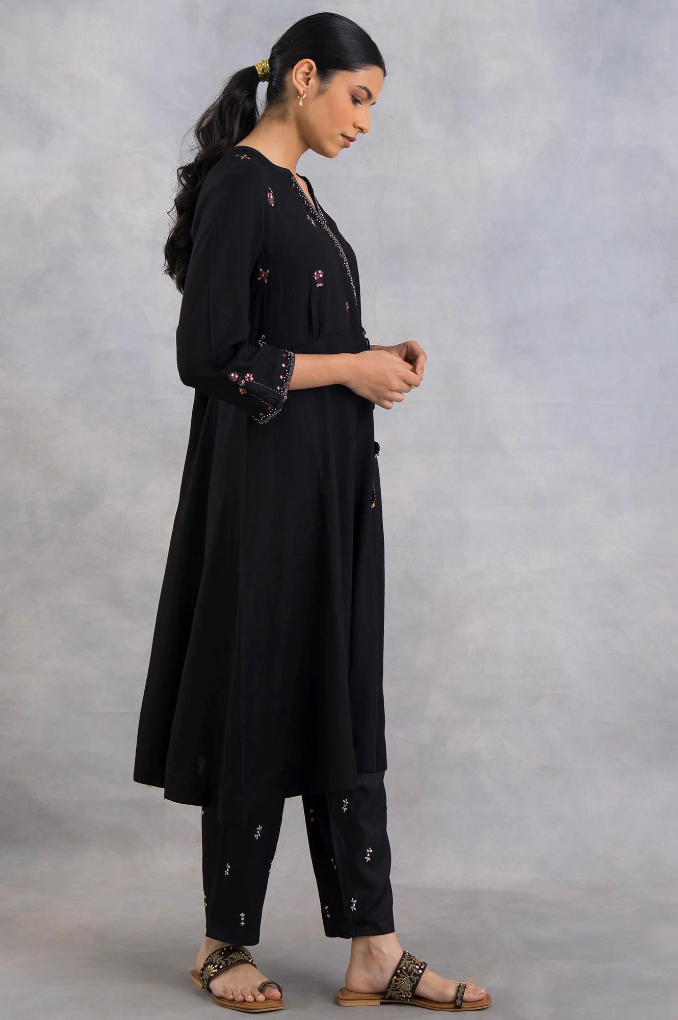 Black Angrakha Embroidered kurta - Image 4