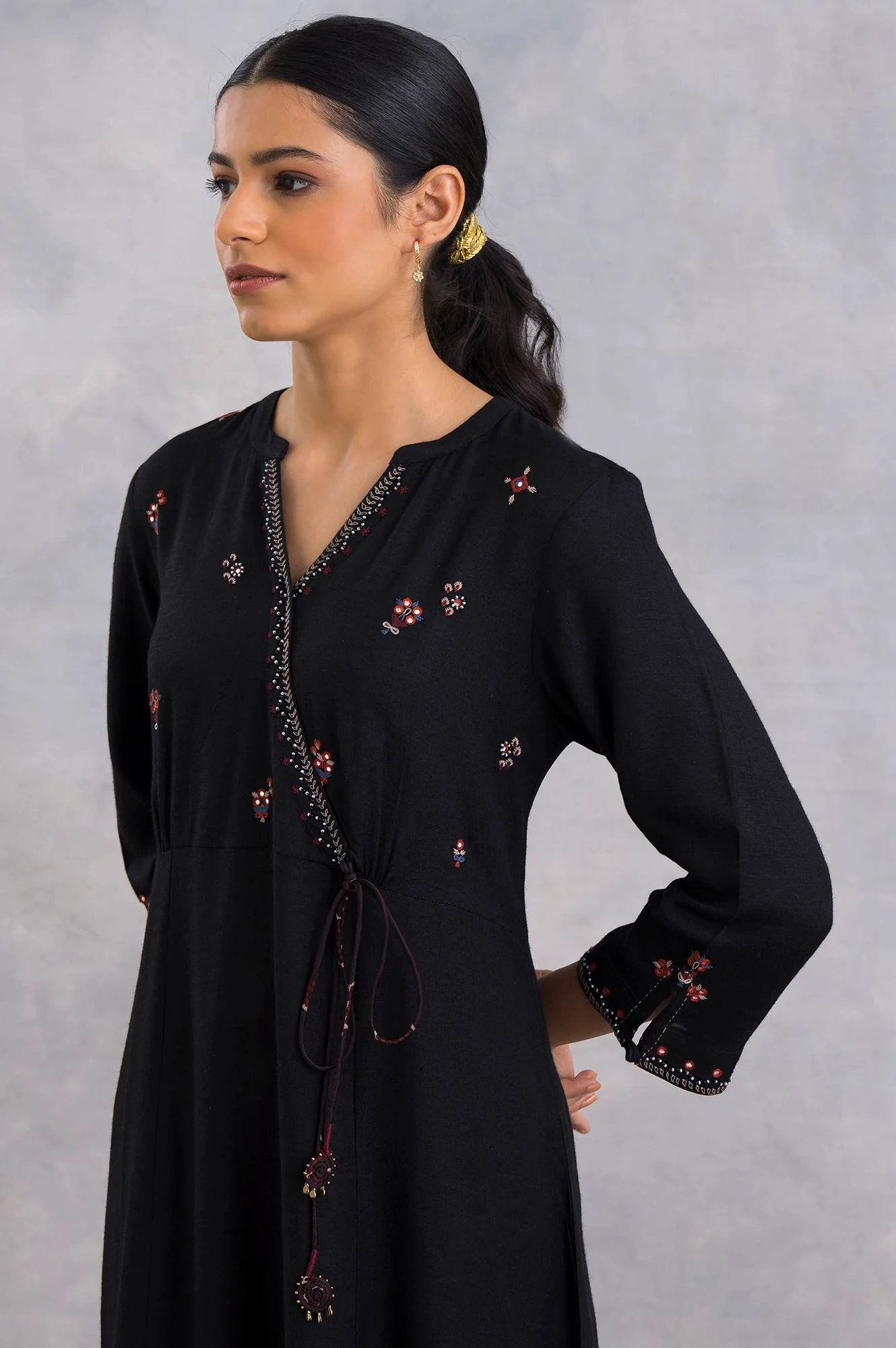Black Angrakha Embroidered kurta - Image 5