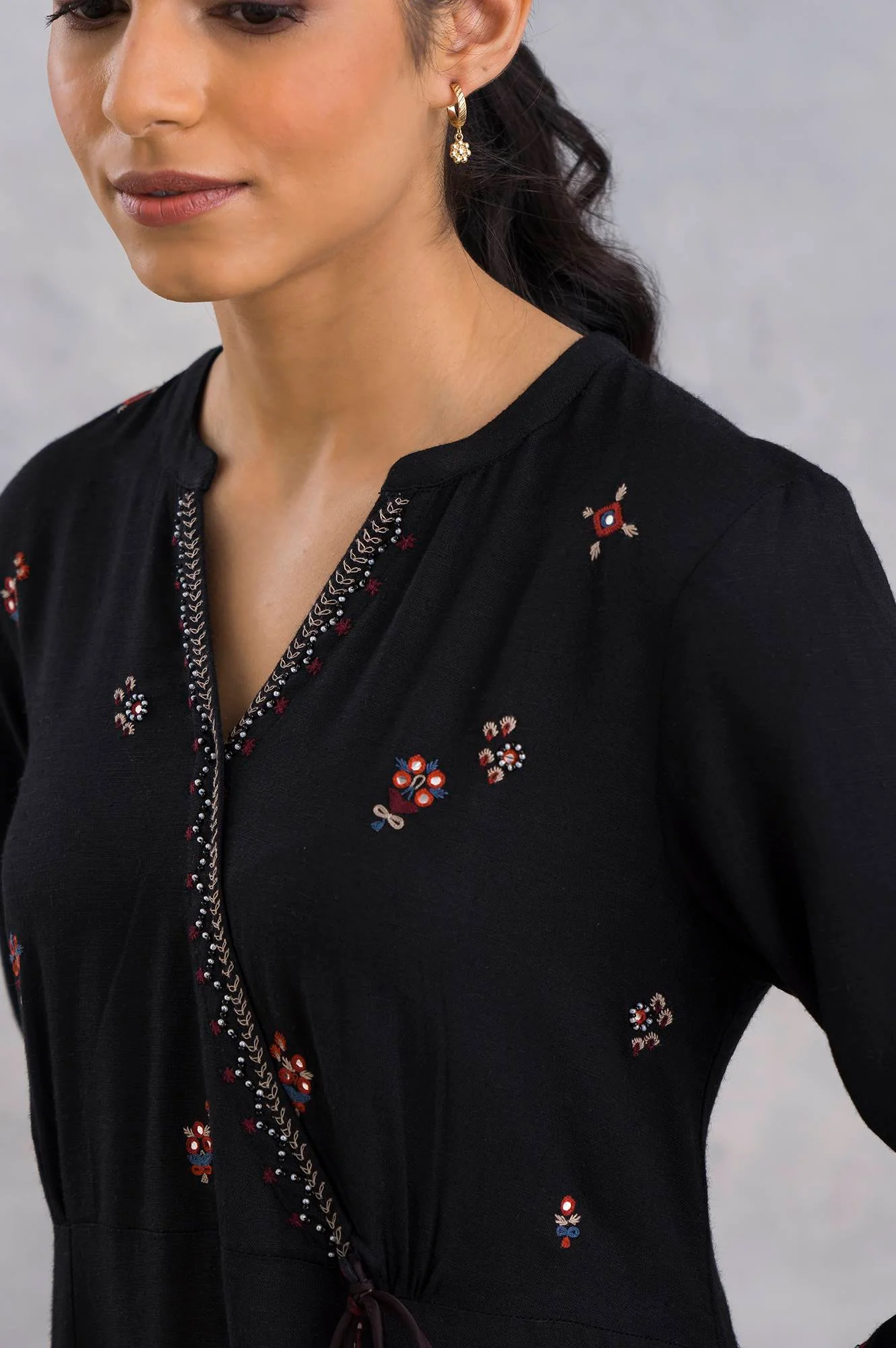 Black Angrakha Embroidered kurta - Image 6