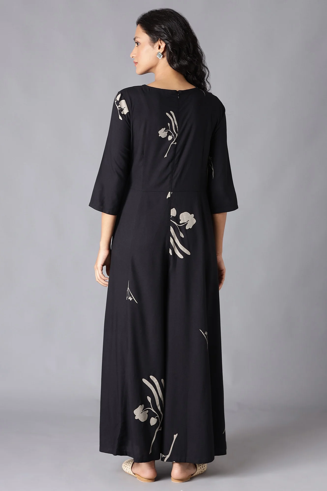 Black Angrakha Jumpsuit in Round Neck - Image 2