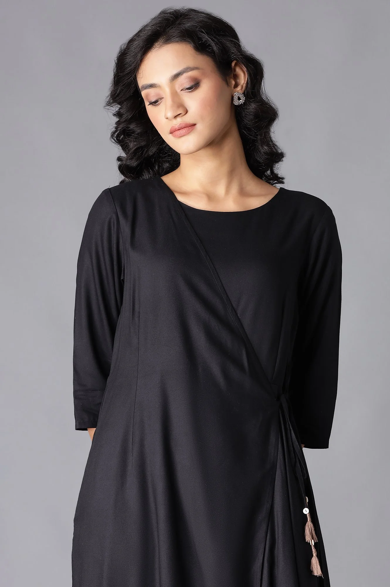 Black Angrakha Maxi Dress In Round Neck - Image 5