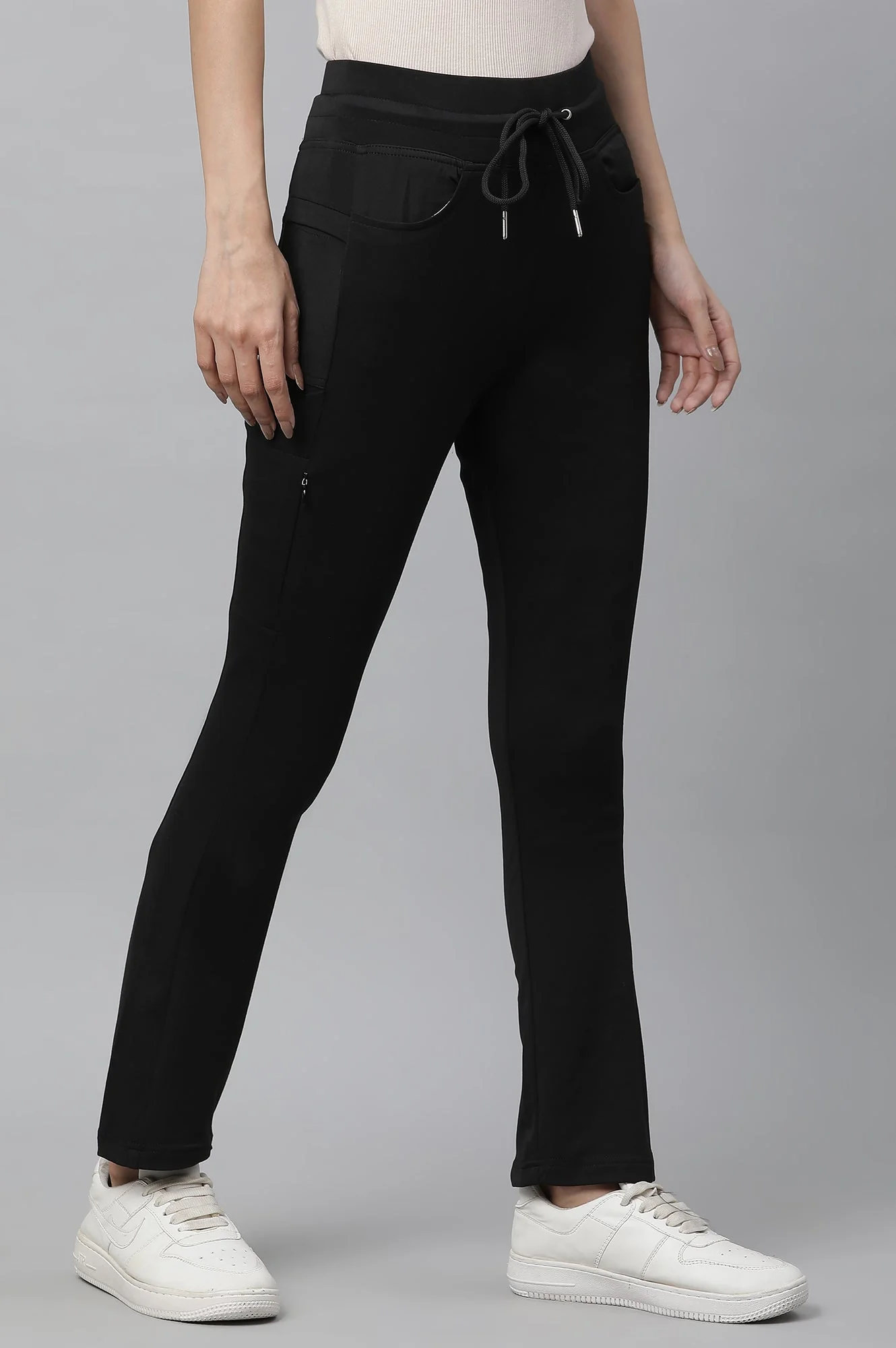 Elleven Women's Black Solid Boot Cut Pants With Drawstring - Image 4