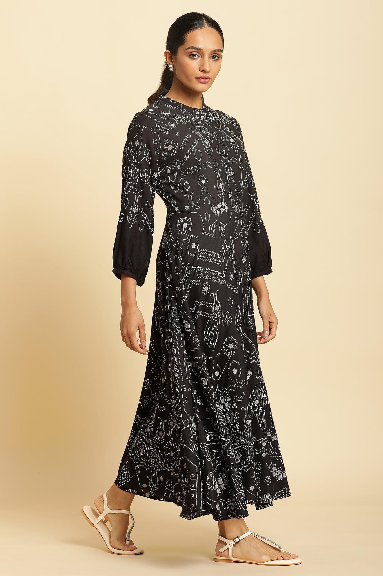 Black Bandhani Printed Flared Dress - Image 4