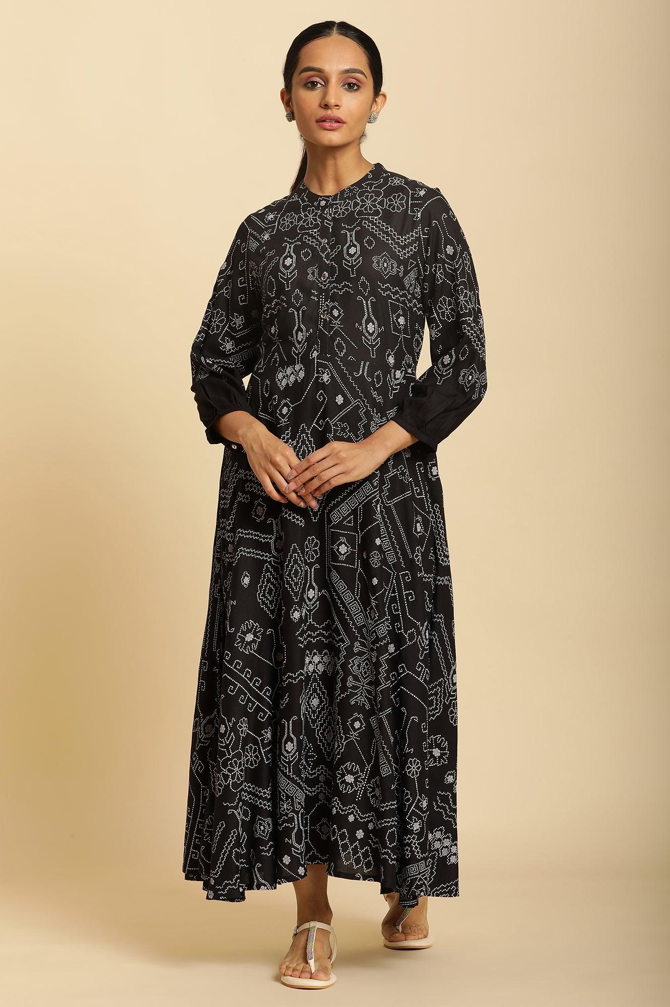 Black Bandhani Printed Flared Dress - Image 5