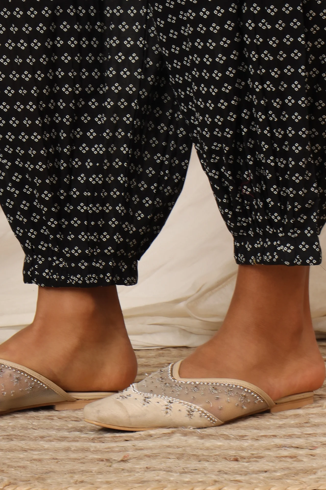 Black Bandhani Printed Pure Cotton Kurta, Pants and Dupatta Set - Image 10