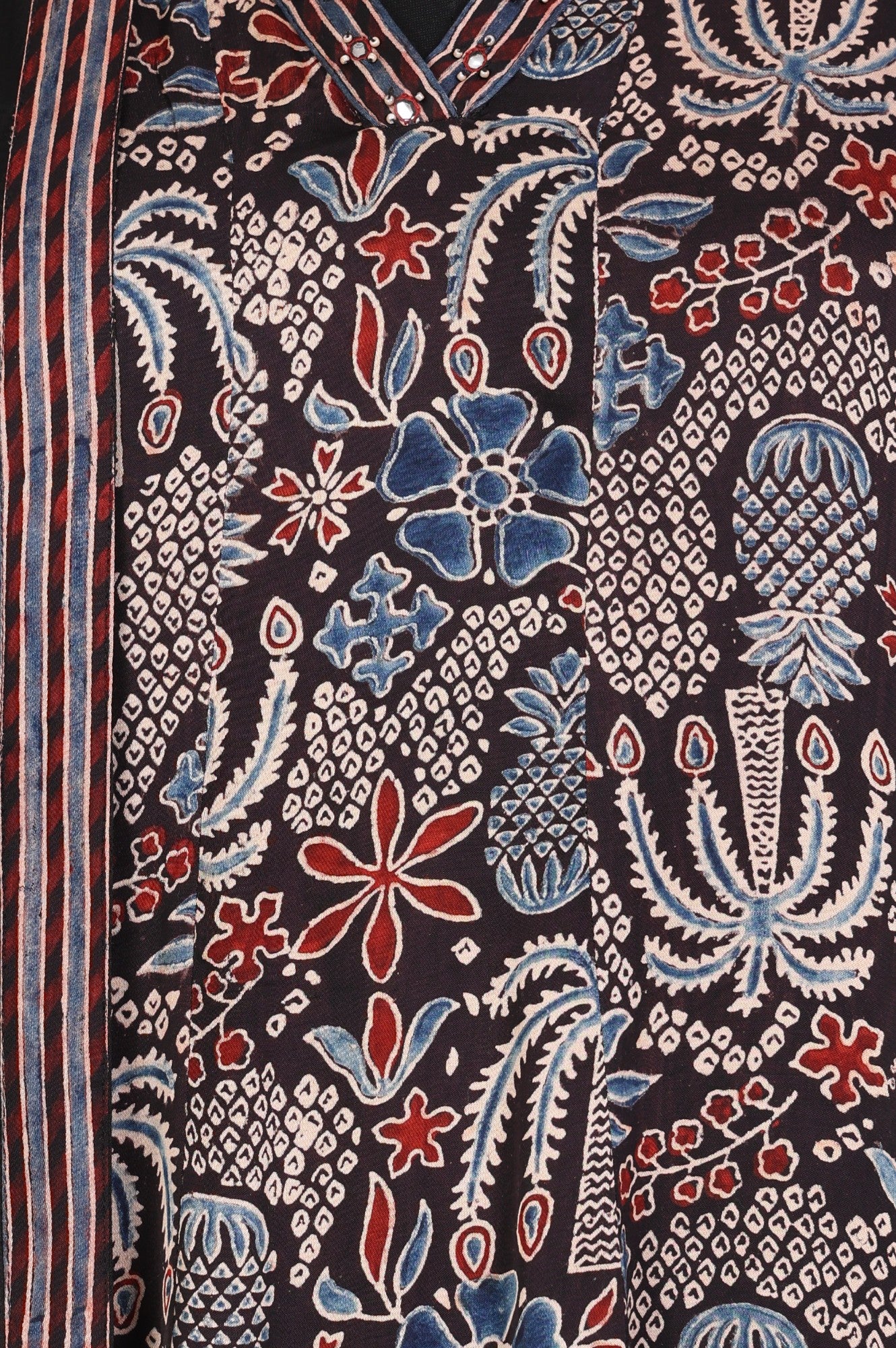 Black Block Printed Floral Satin Straight Kurta with Salwar and Dupatta Set - Image 3