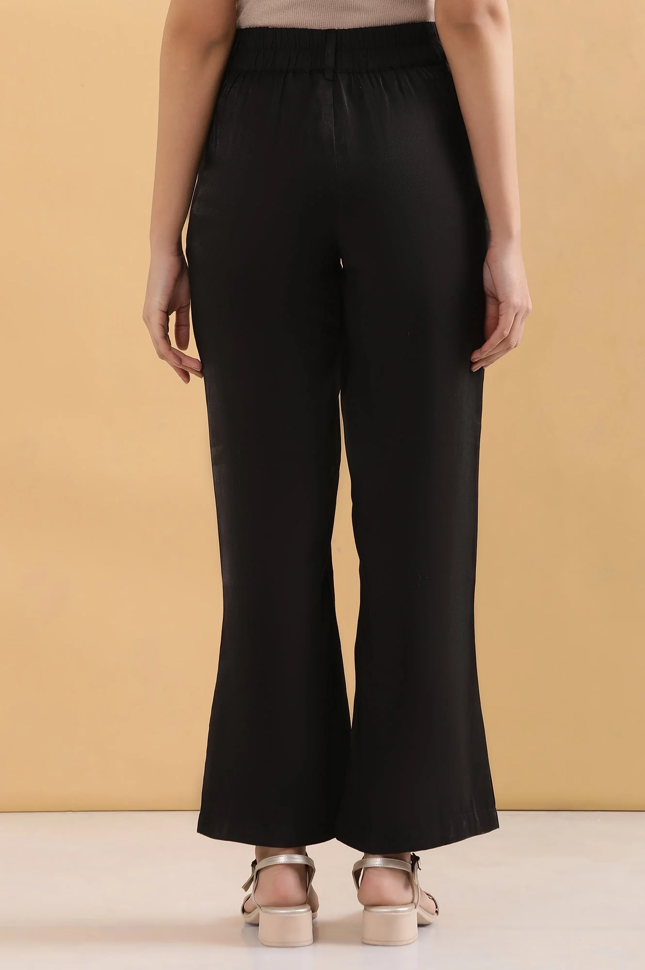 Elleven Women's Black Solid Straight Fit Rayon Pants With Button And Zip Closure - Image 4
