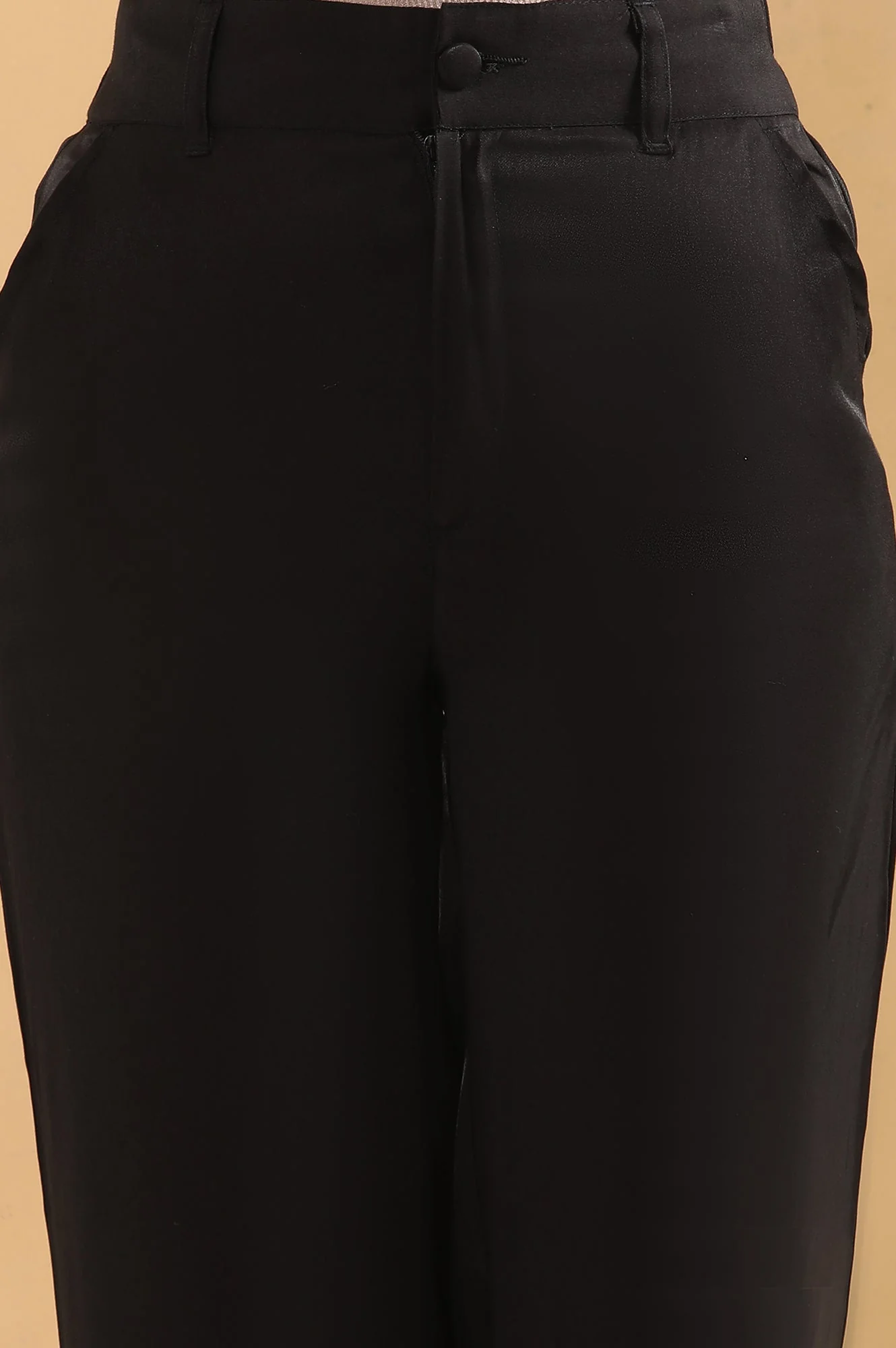 Elleven Women's Black Solid Straight Fit Rayon Pants With Button And Zip Closure - Image 6