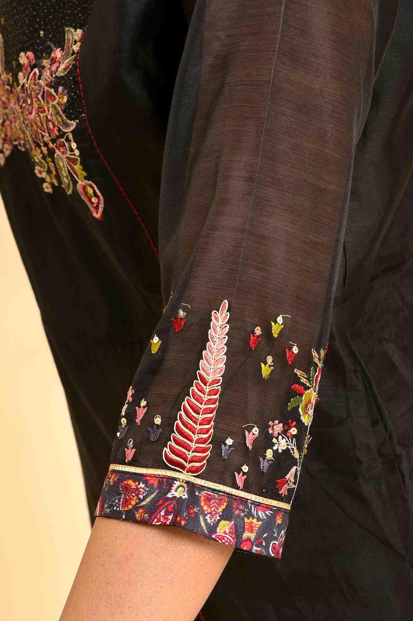 Black Chanderi kurta And Slim Pant Set - Image 7