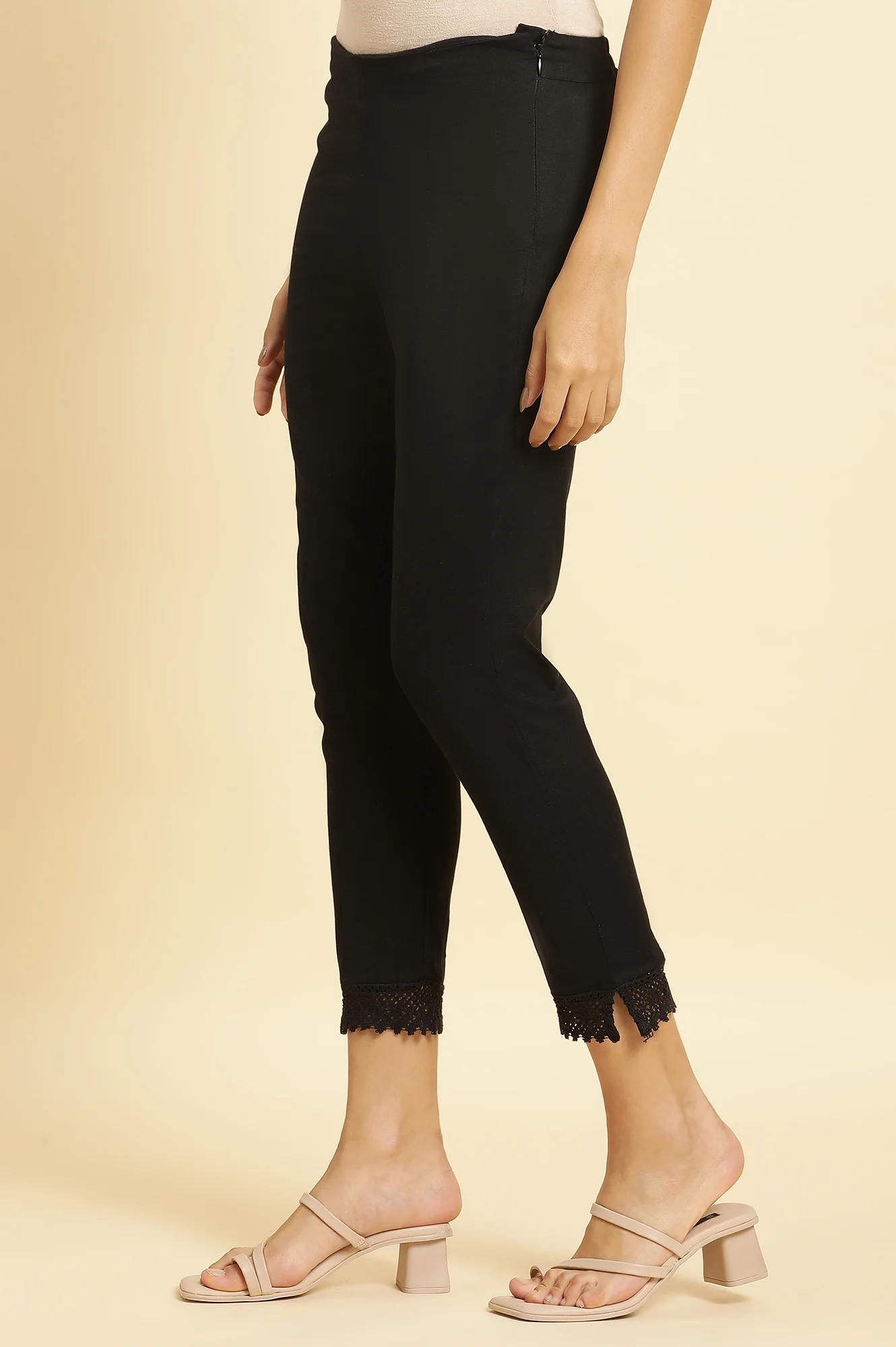 Black Cotton Blend Straight Kurta and Slim Pant Set - Image 5