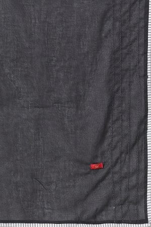 Black Cotton Dupatta With Stitchline Embroidery - Image 6