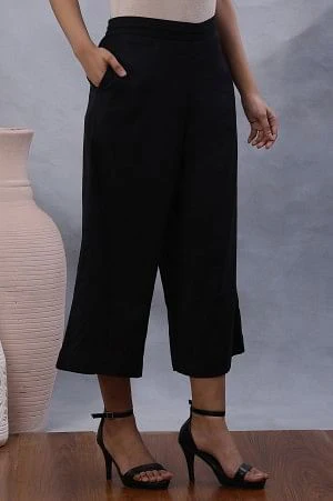 Black Cotton Flax Flared Pants - Image 4