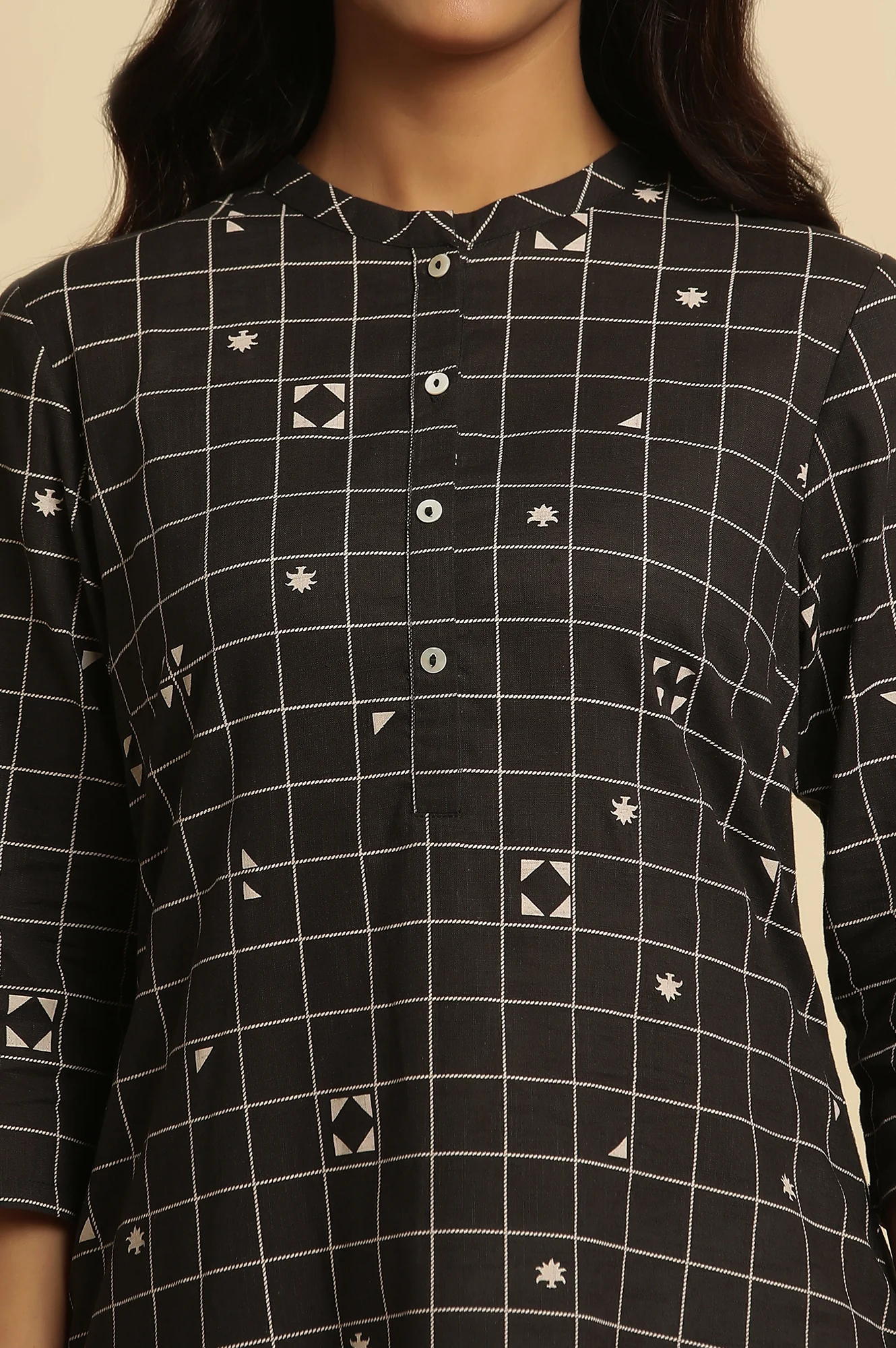 Black Cotton Geometric Printed Summer Kurta - Image 6