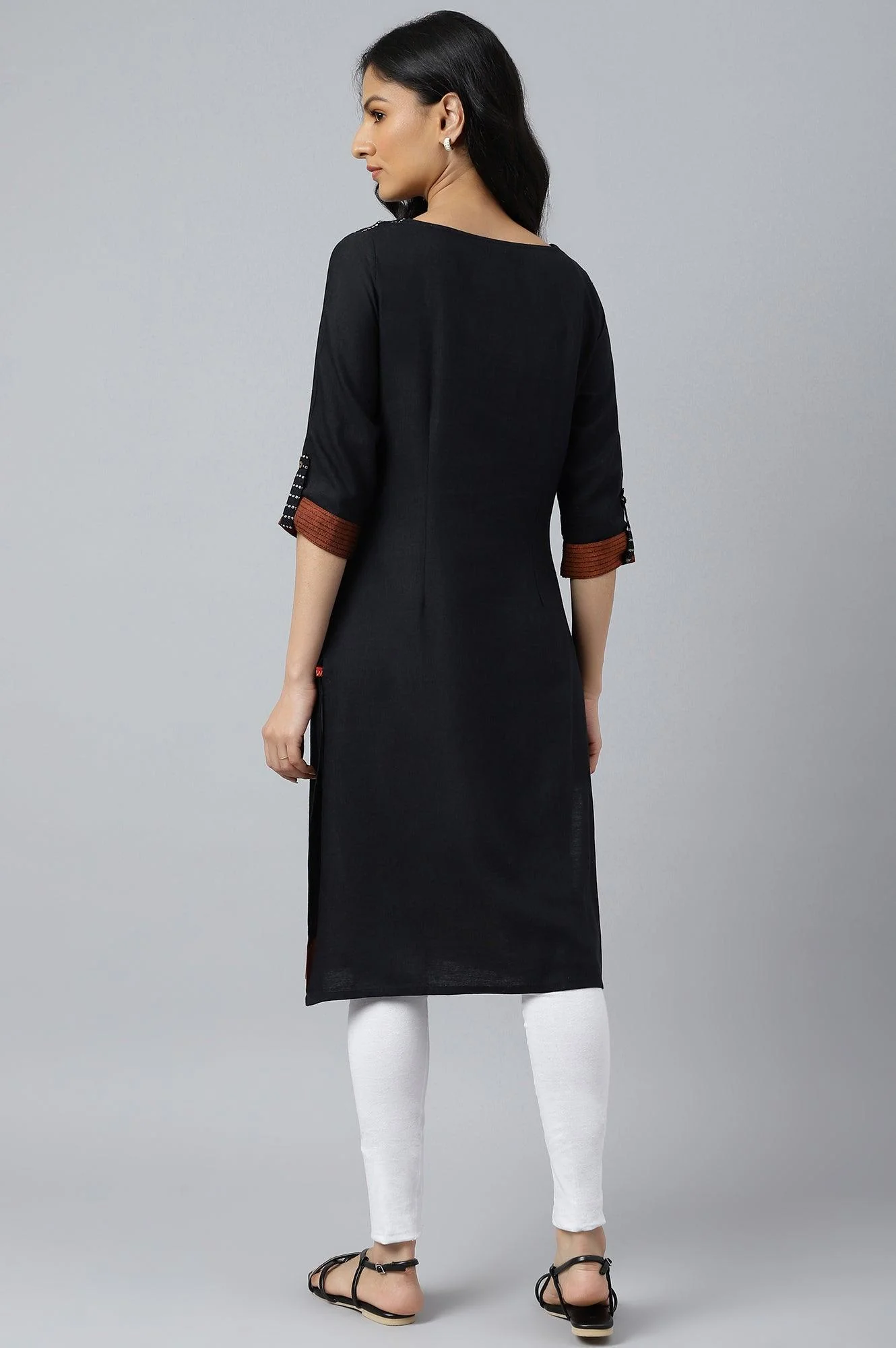 Black Dobby Colour Blocked kurta - Image 4